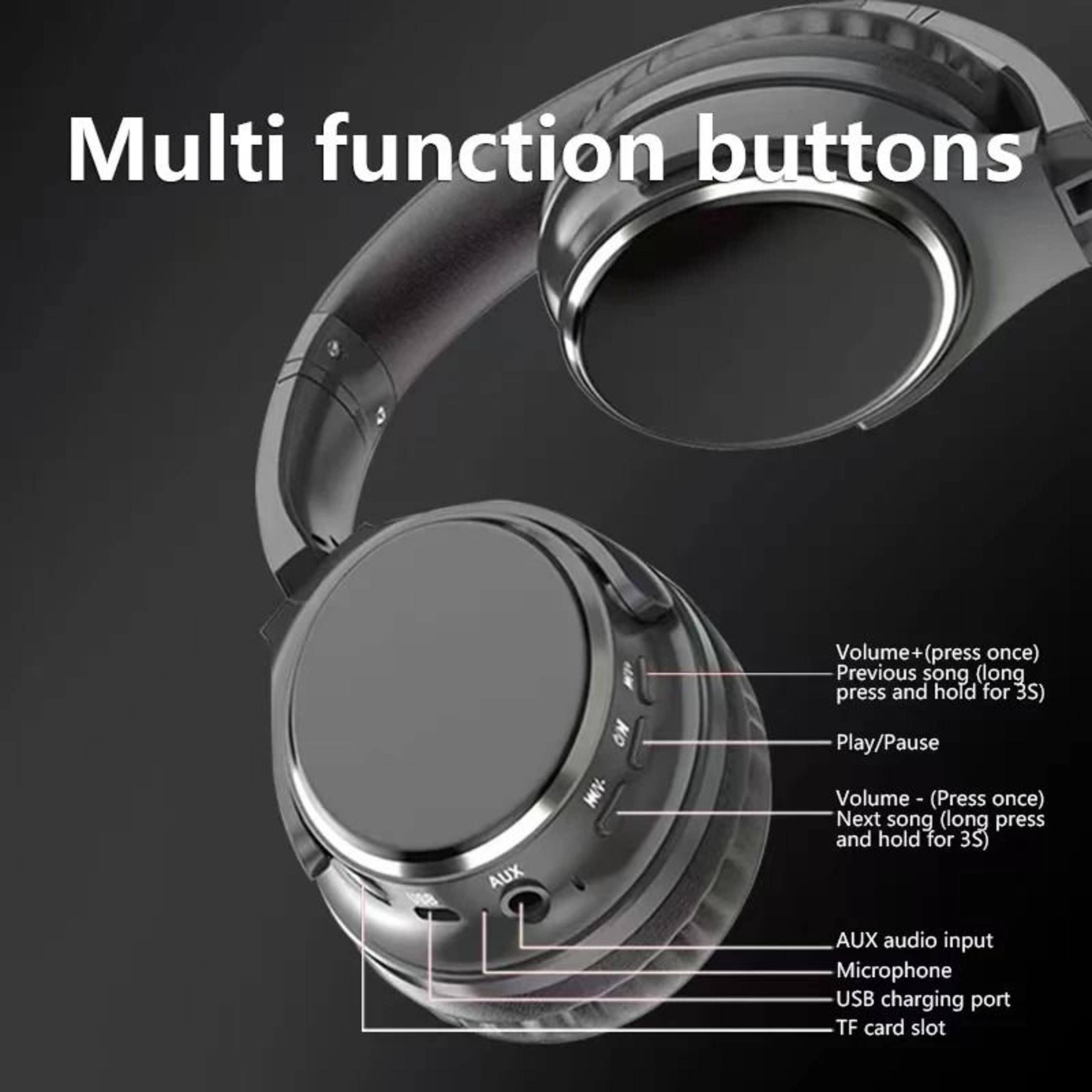 Metal Design Wireless Bluetooth Headphones HiFi Stereo Headset 2