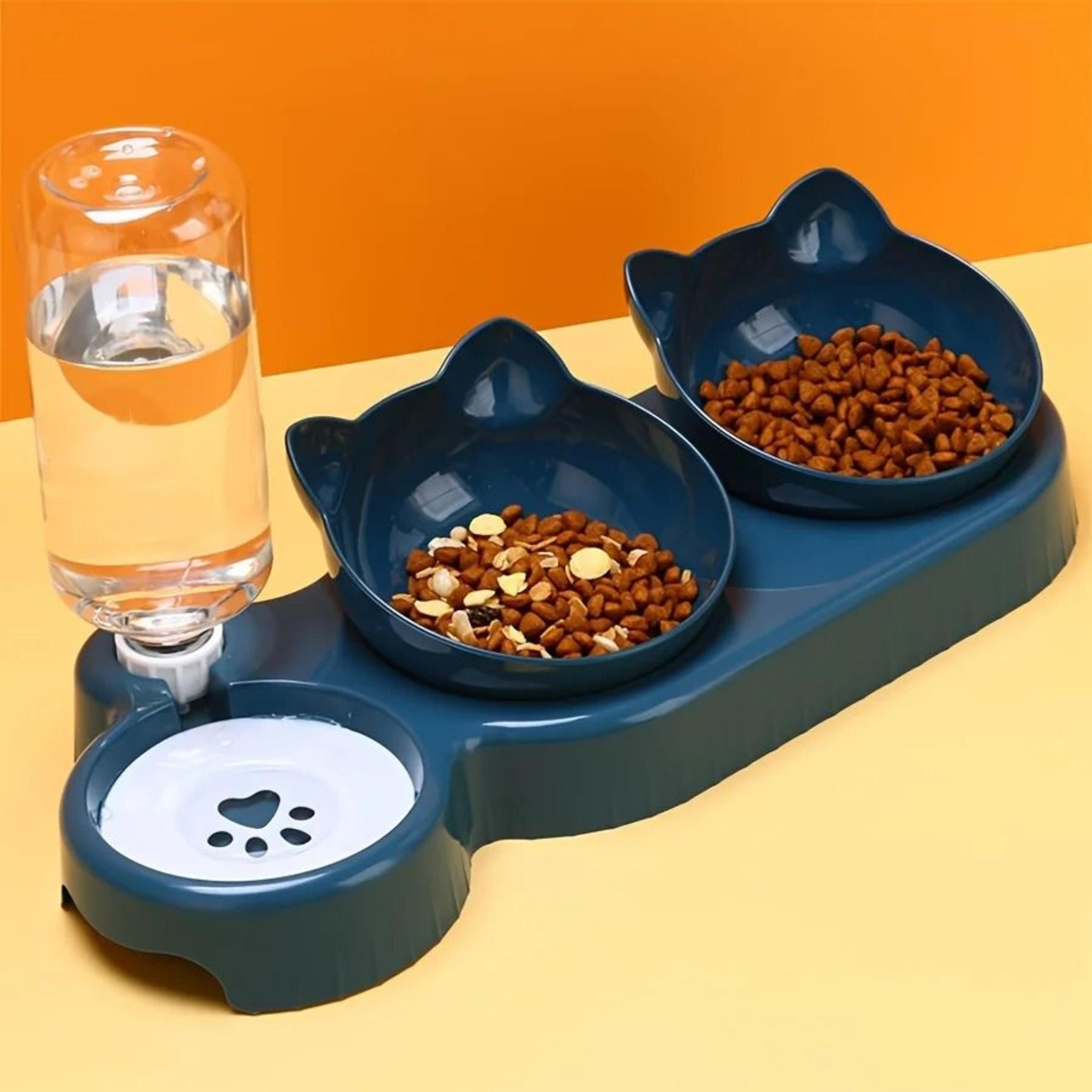 3 in 1 pet bowl with water feeder tilted design for cat and dog