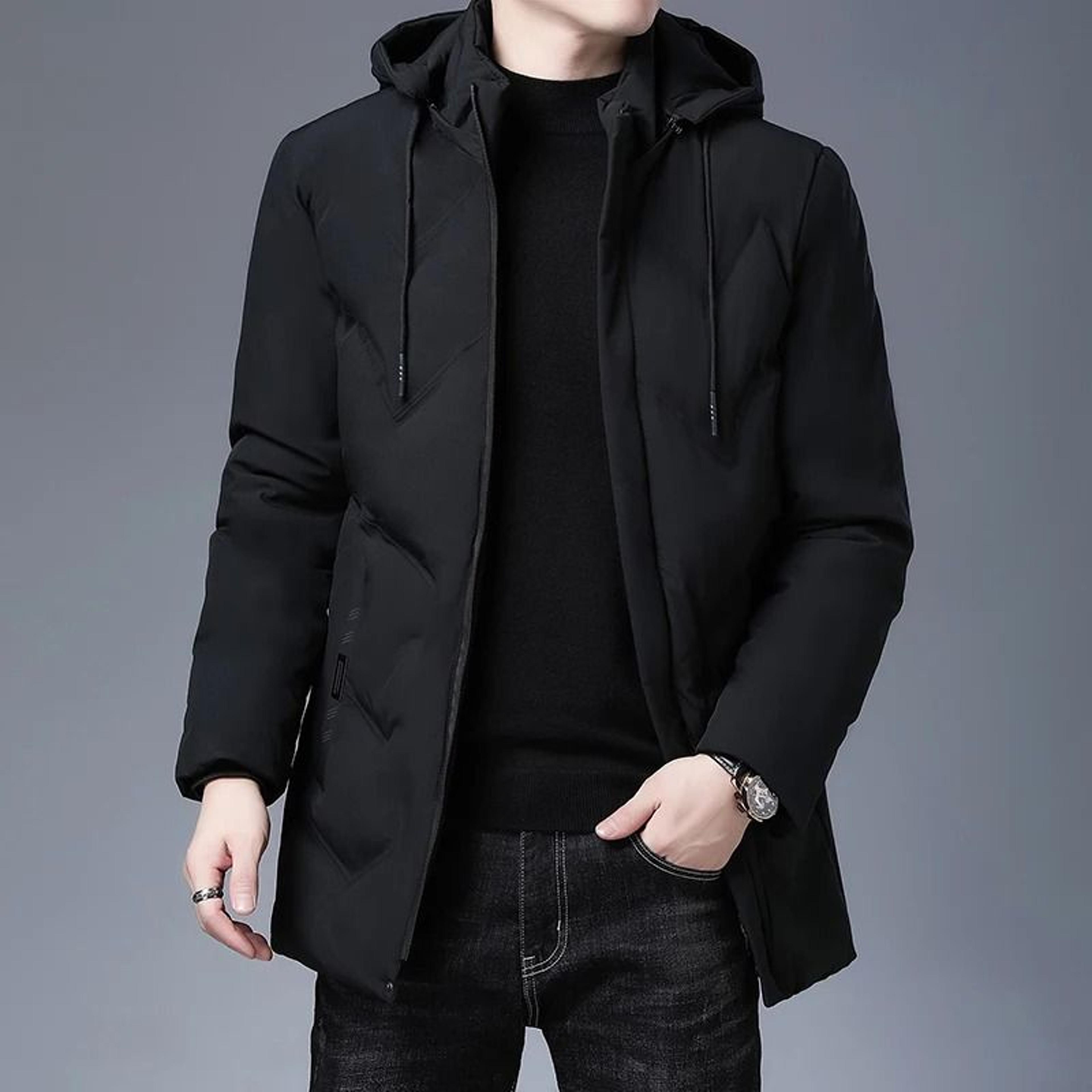 Mens Luxury Hooded Parka Winter Jacket Quilted Long Coat 4