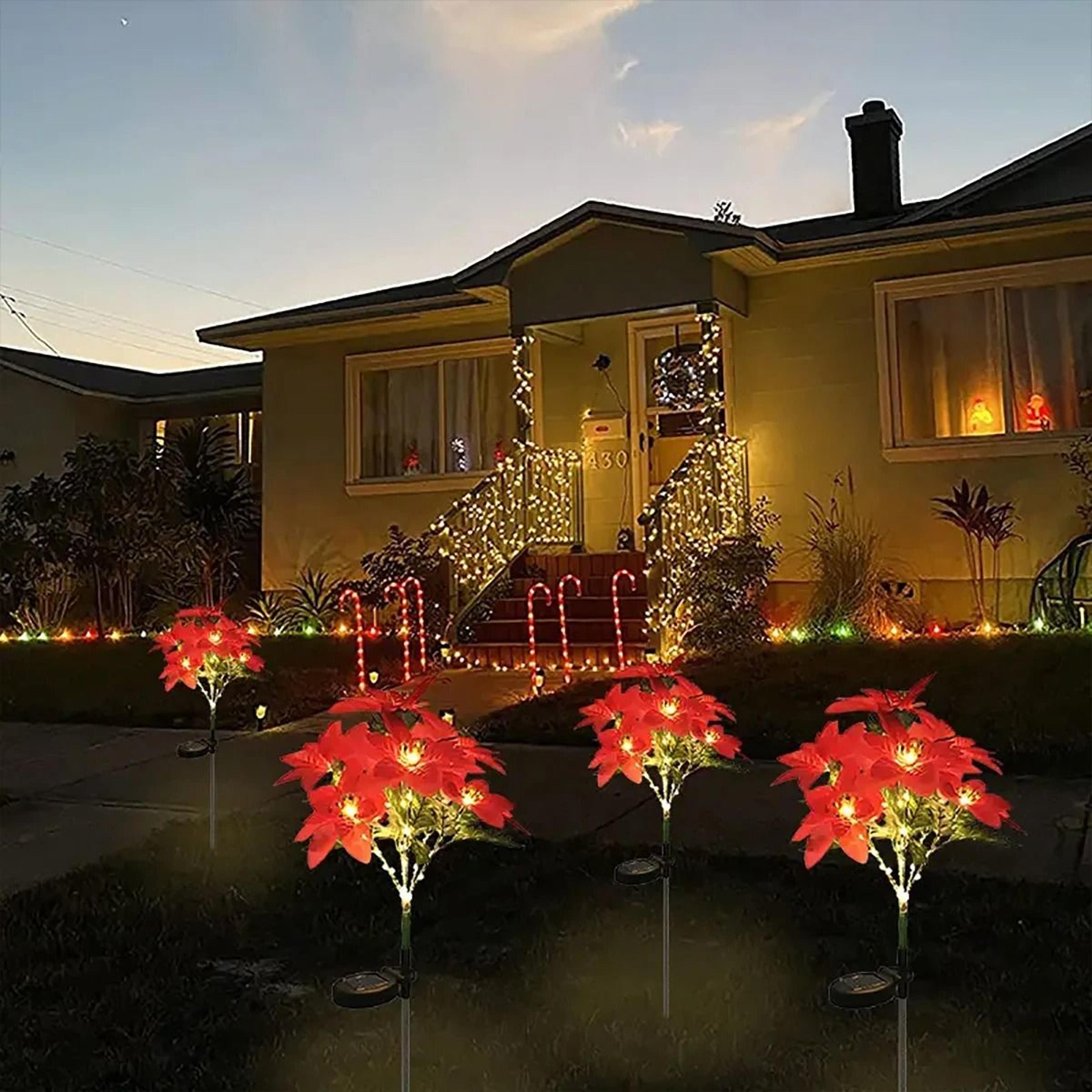 LED Solar Poinsettia Flower Light For Garden Lawn Decoration 2
