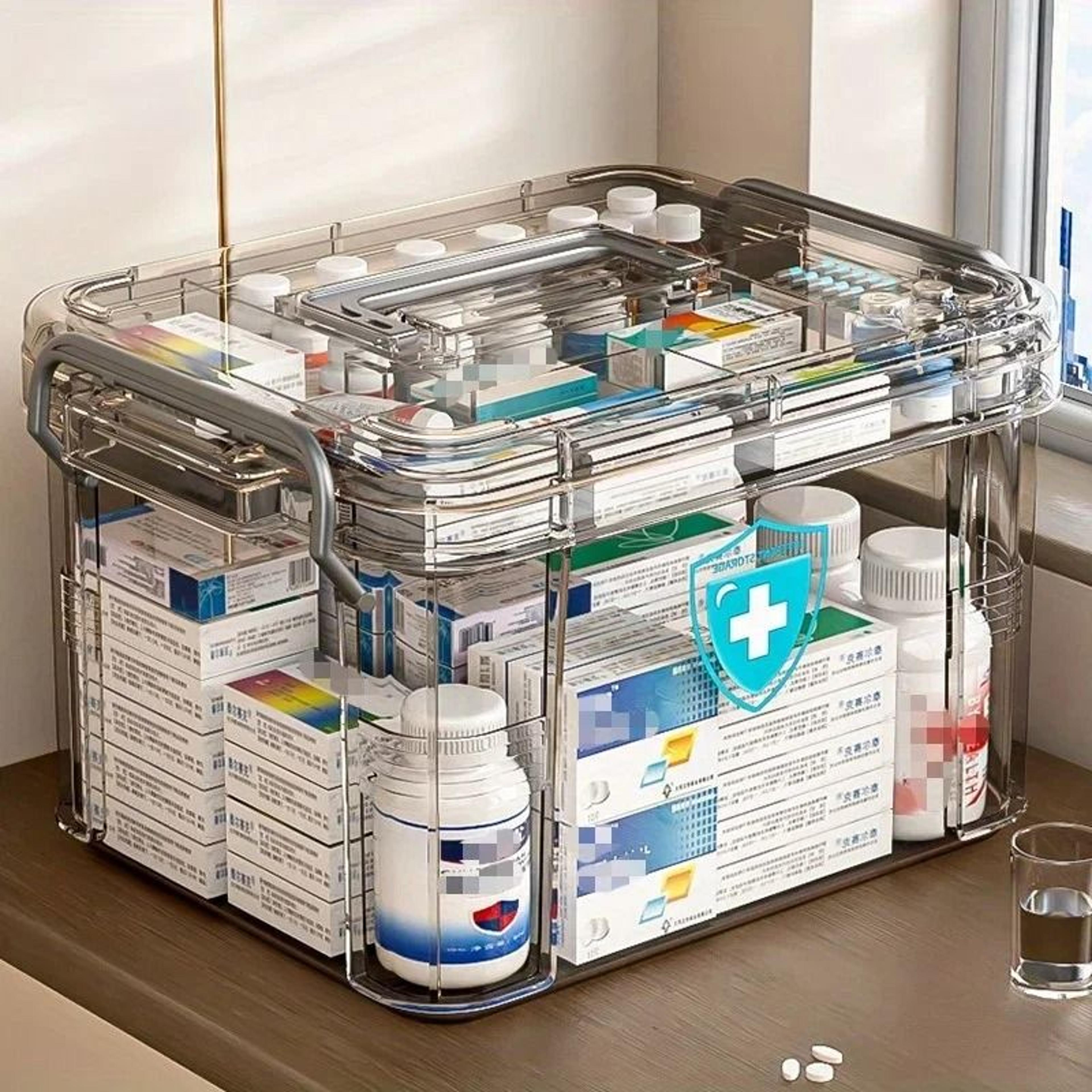 transparent medicine organizer box with tray