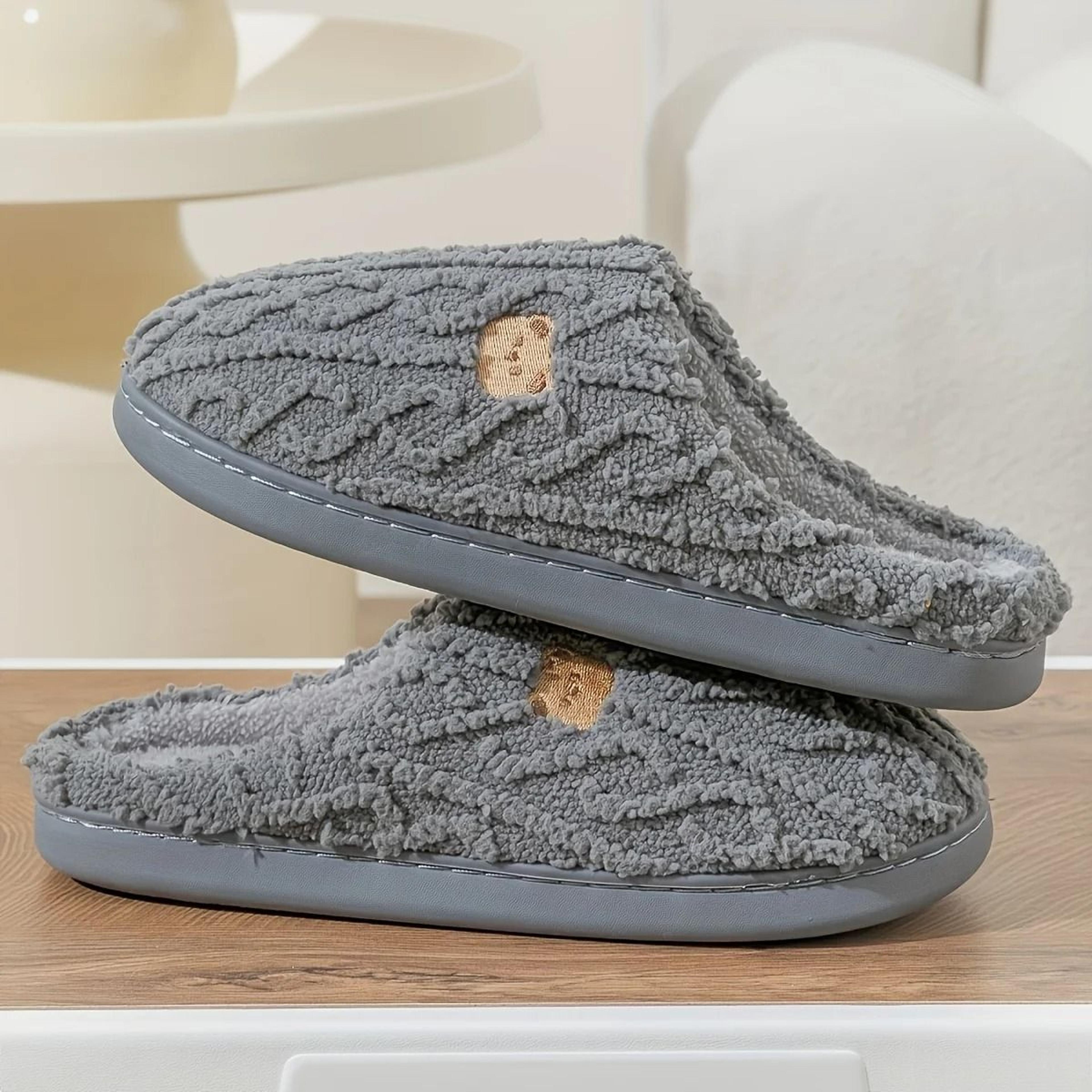 Solid Color Bear Print Warm Indoor Slippers 6