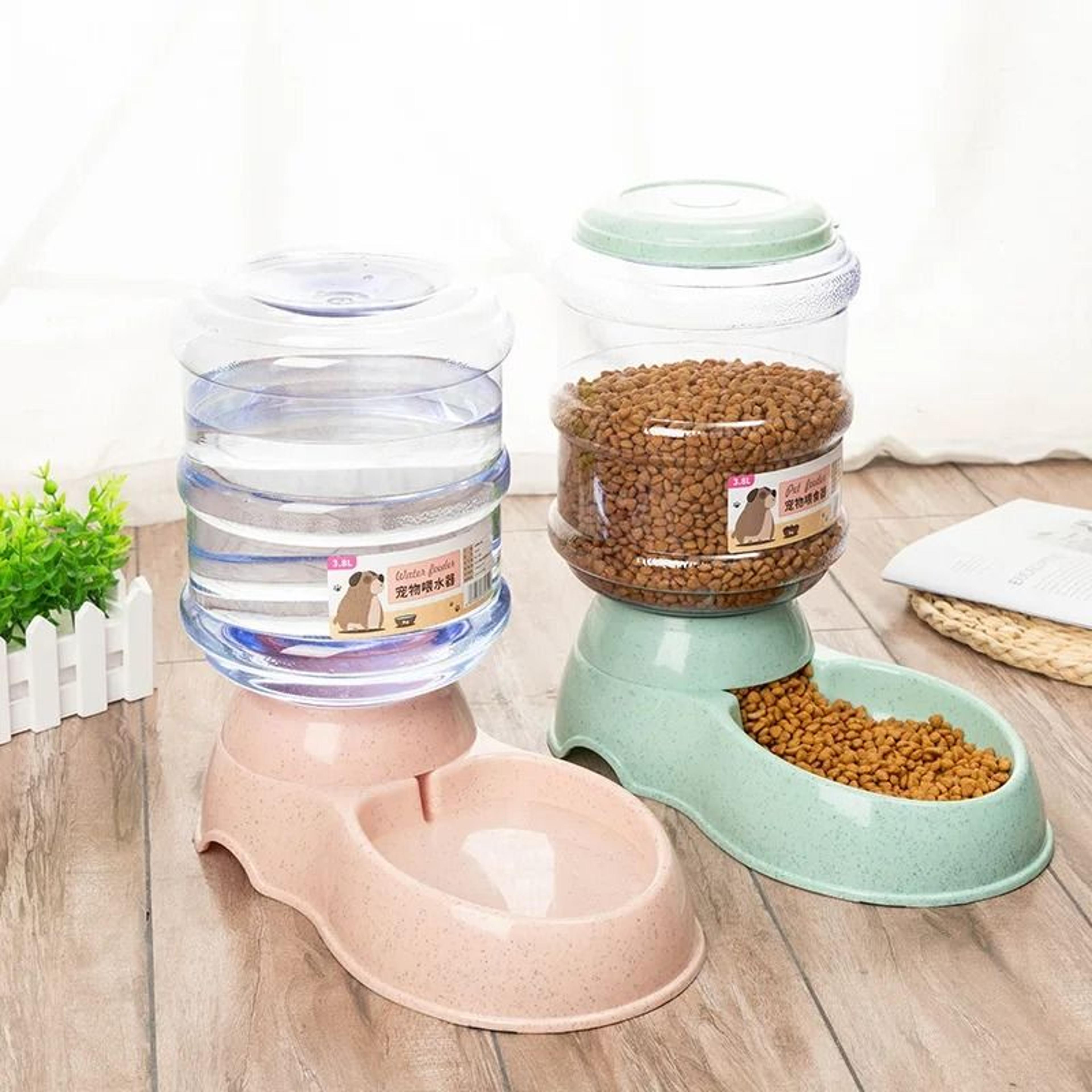 large capacity pet feeder bowl with automatic water dispenser