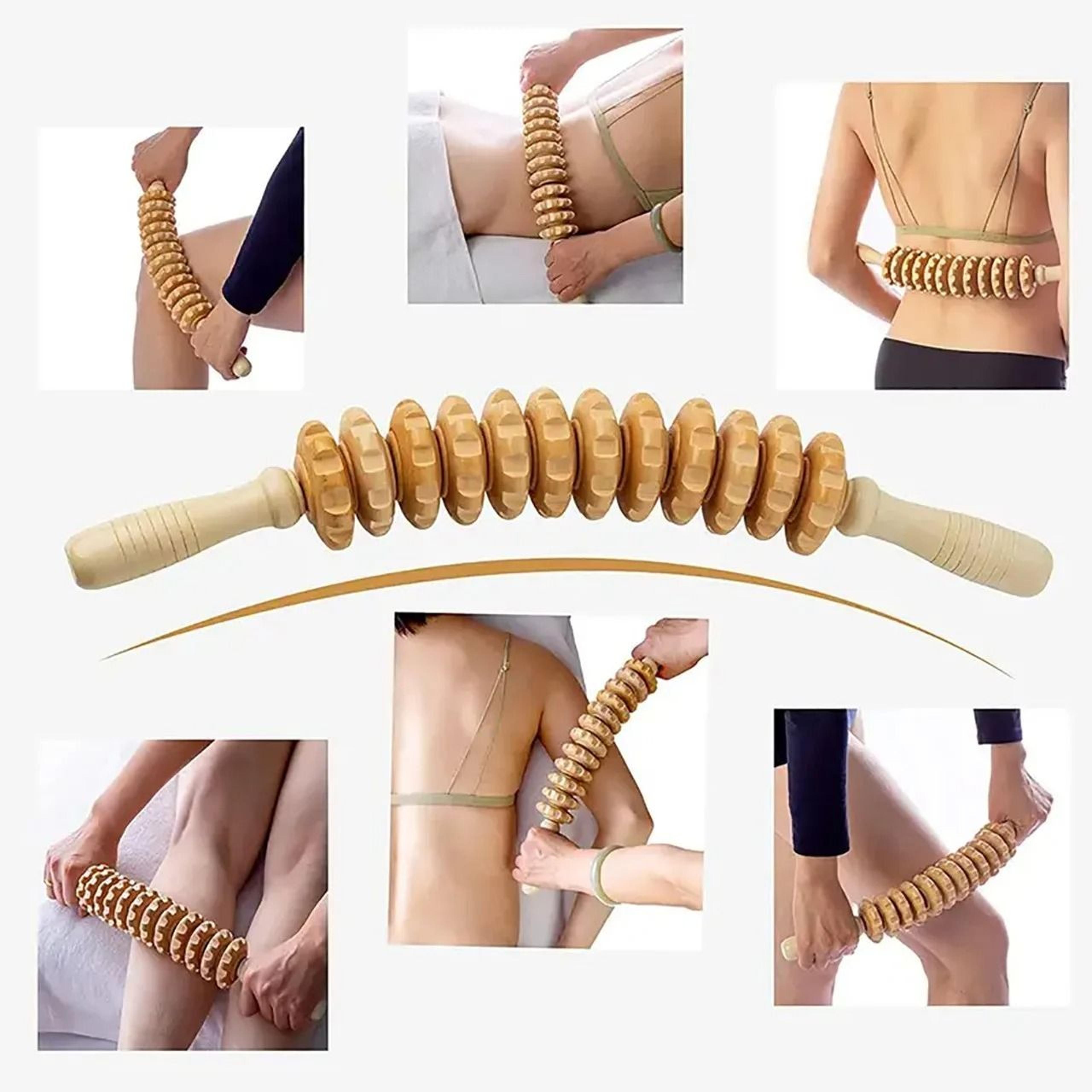 Wood Grooved Body Fascia Massager With AntiSlip Handle For Arms Legs Thighs And Buttocks 0