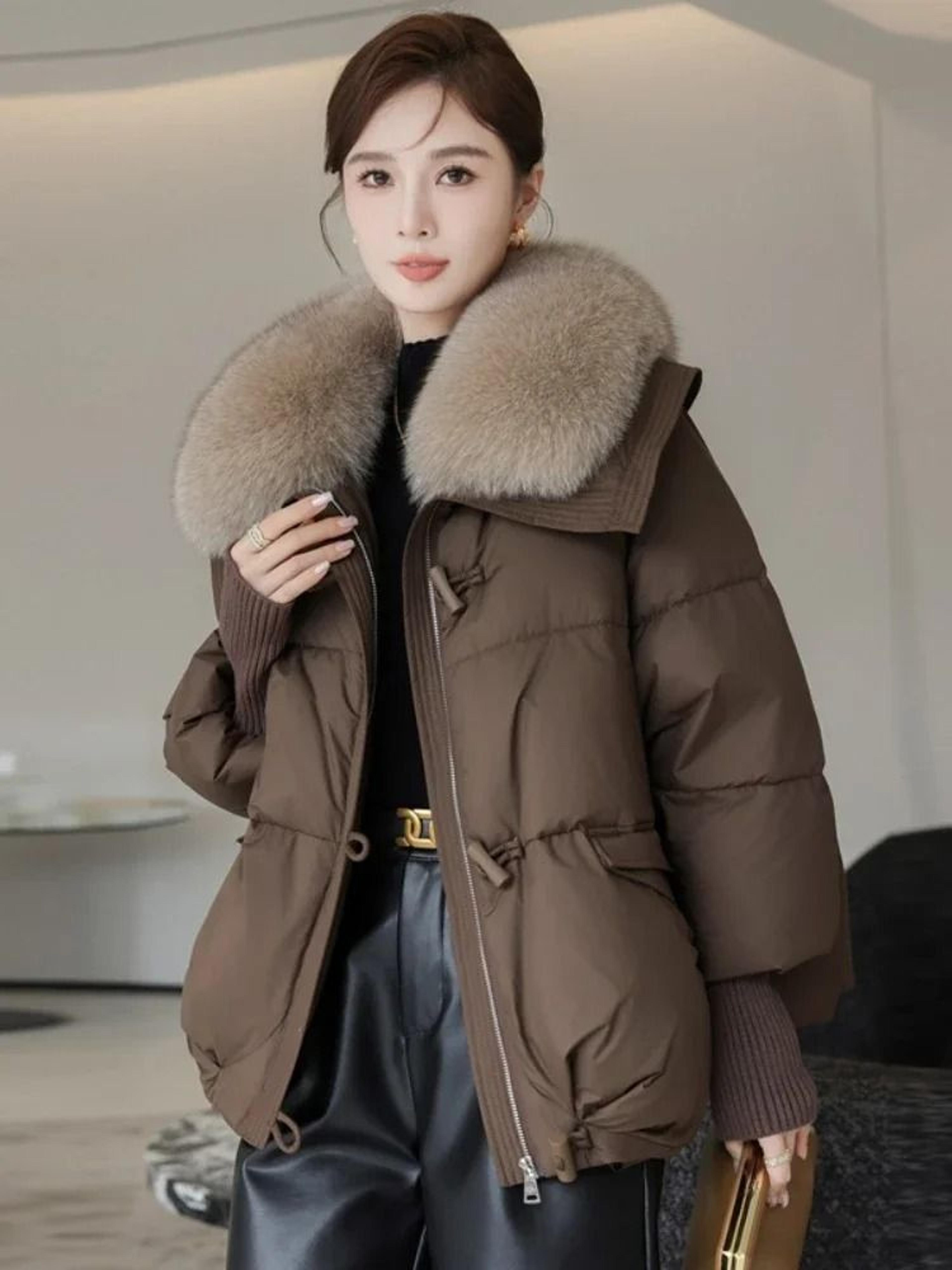 Womens Warm Thick Cotton Padded Jacket With Fur Collar 4