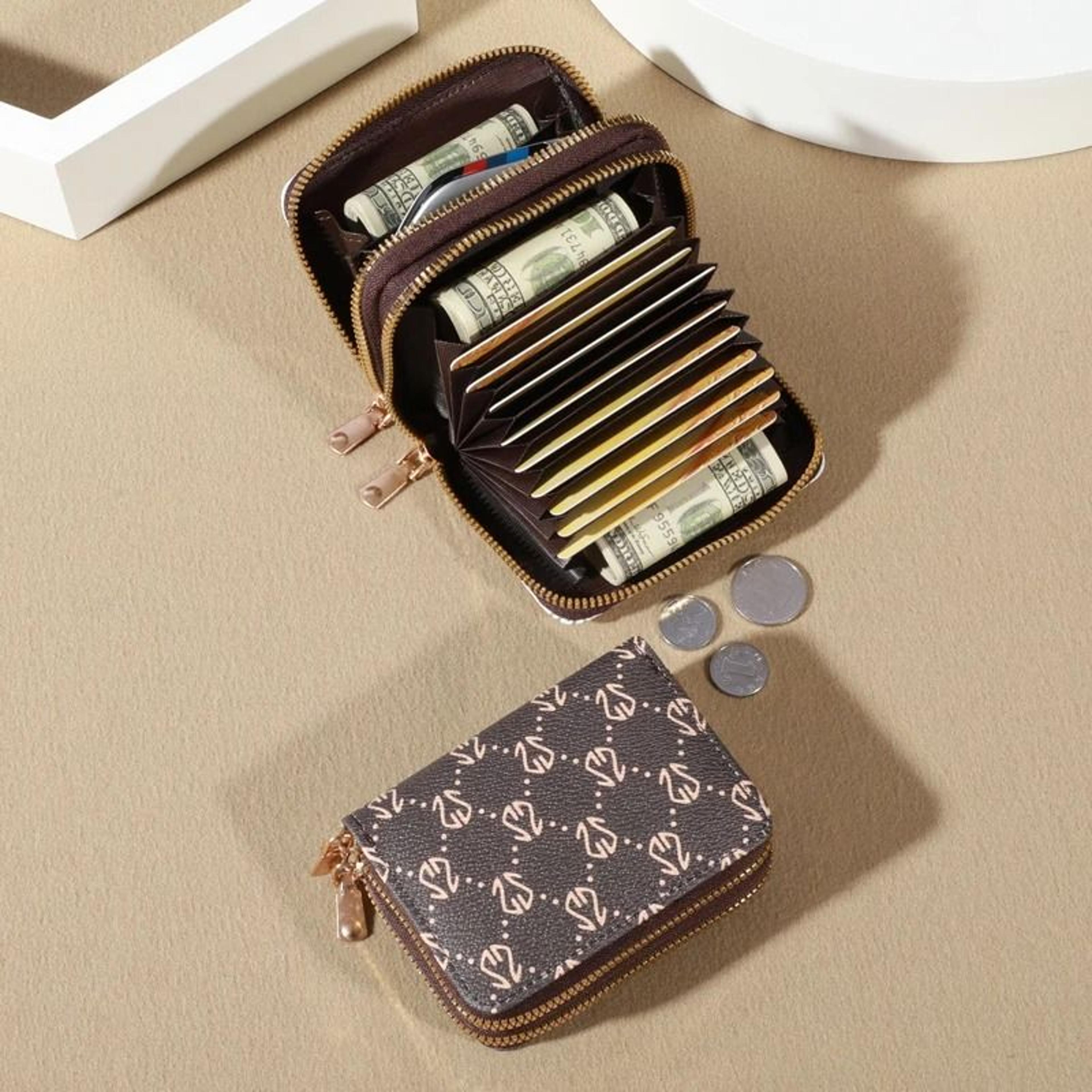 Vintage Faux Leather Card Holder Wallet With Zipper And Coin Pocket 5