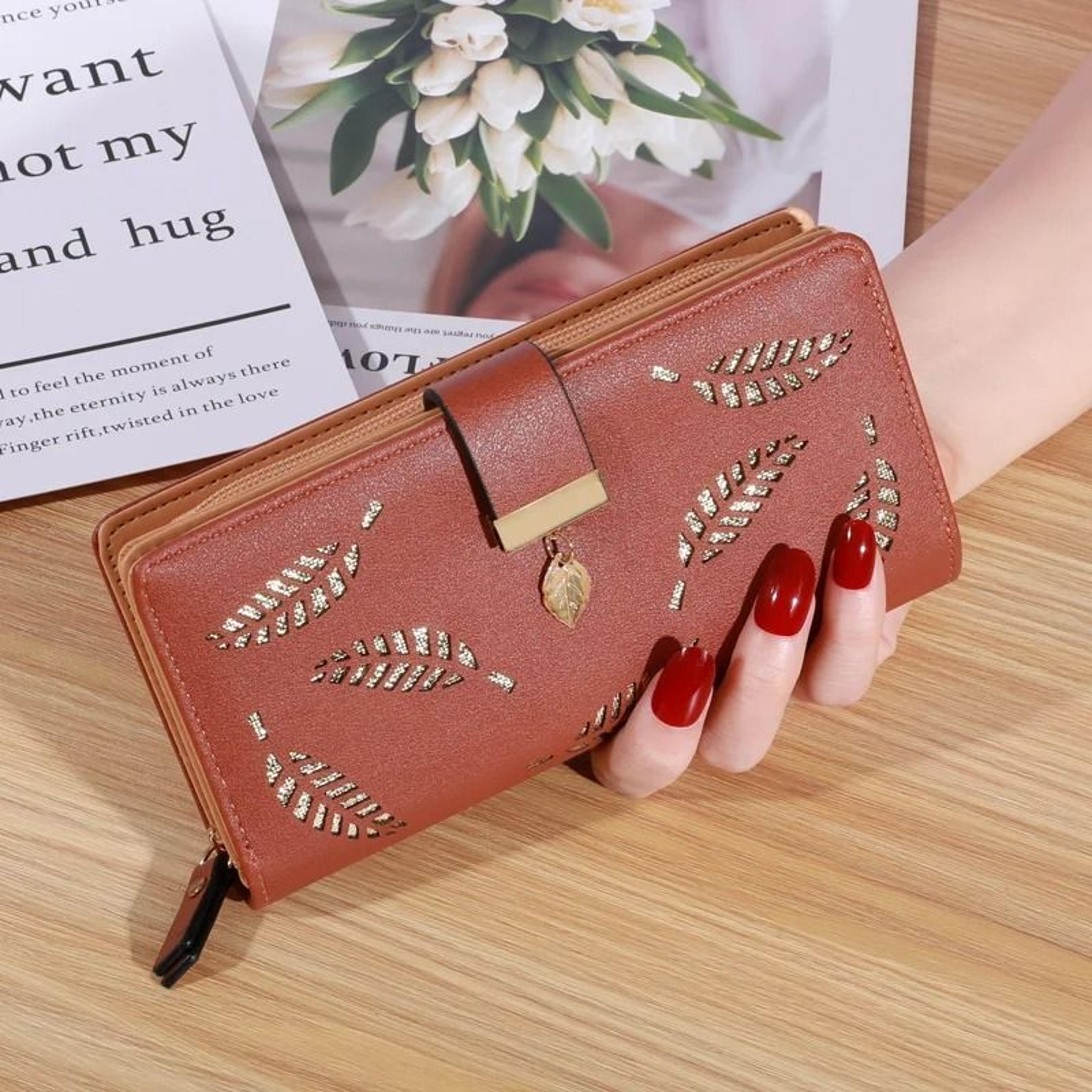 Womens Long PU Leather Wallet With Gold Leaf Detail And Coin Pocket 5