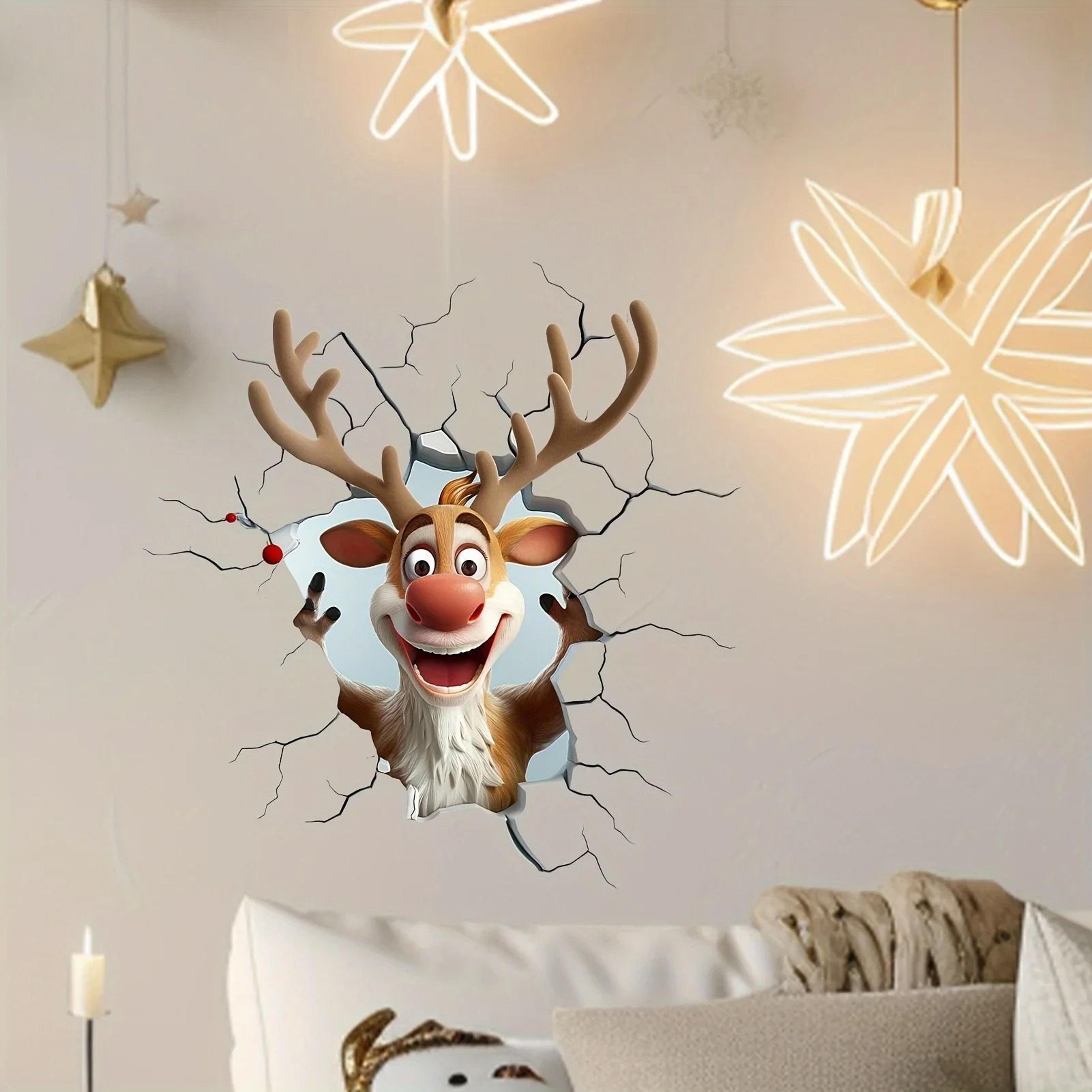 3D Santa Break Through Wall Decal Vinyl Christmas Wall Sticker Removable Holiday Decor 2