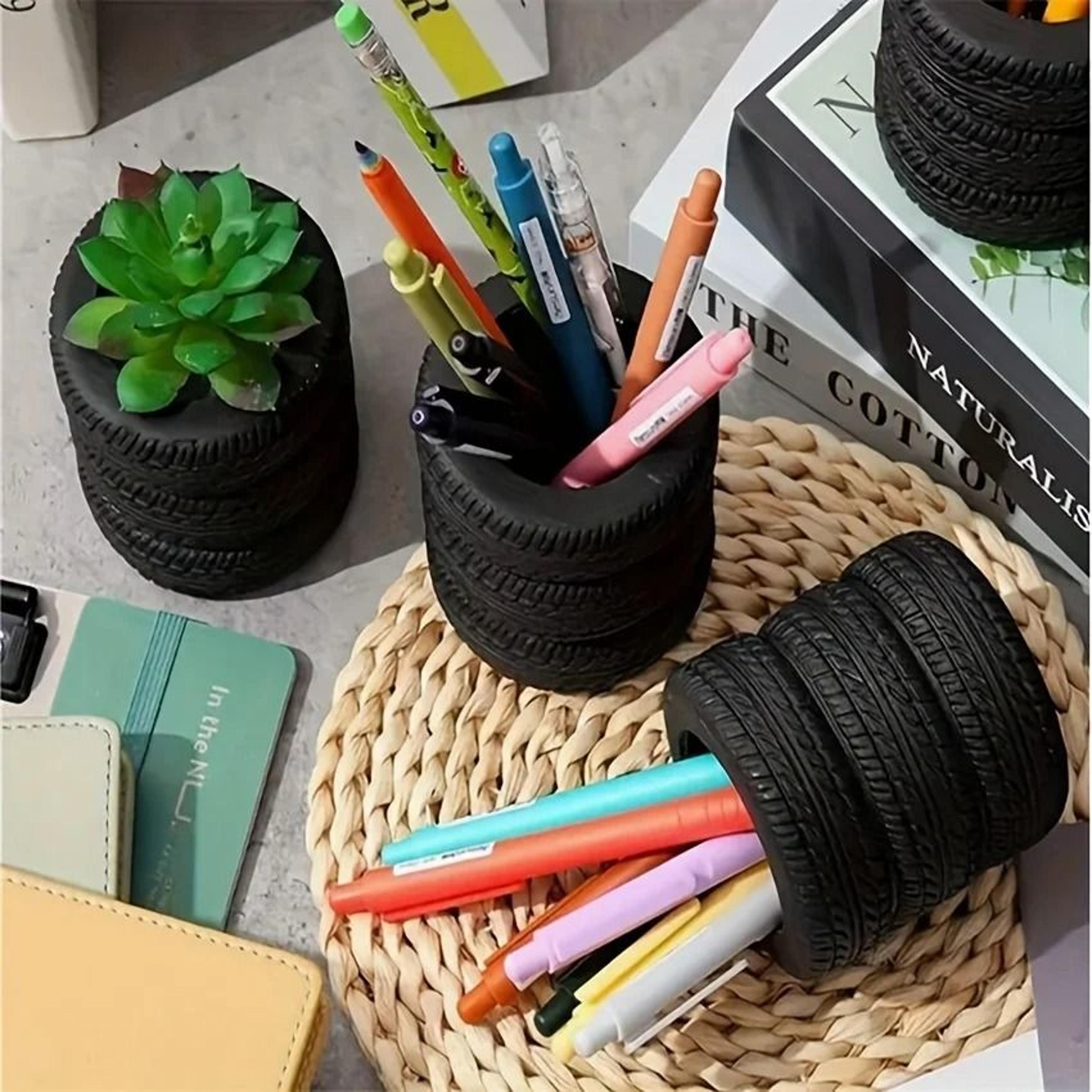 Creative Tire Shaped Pen Holder Unique Office Desk Organizer 2