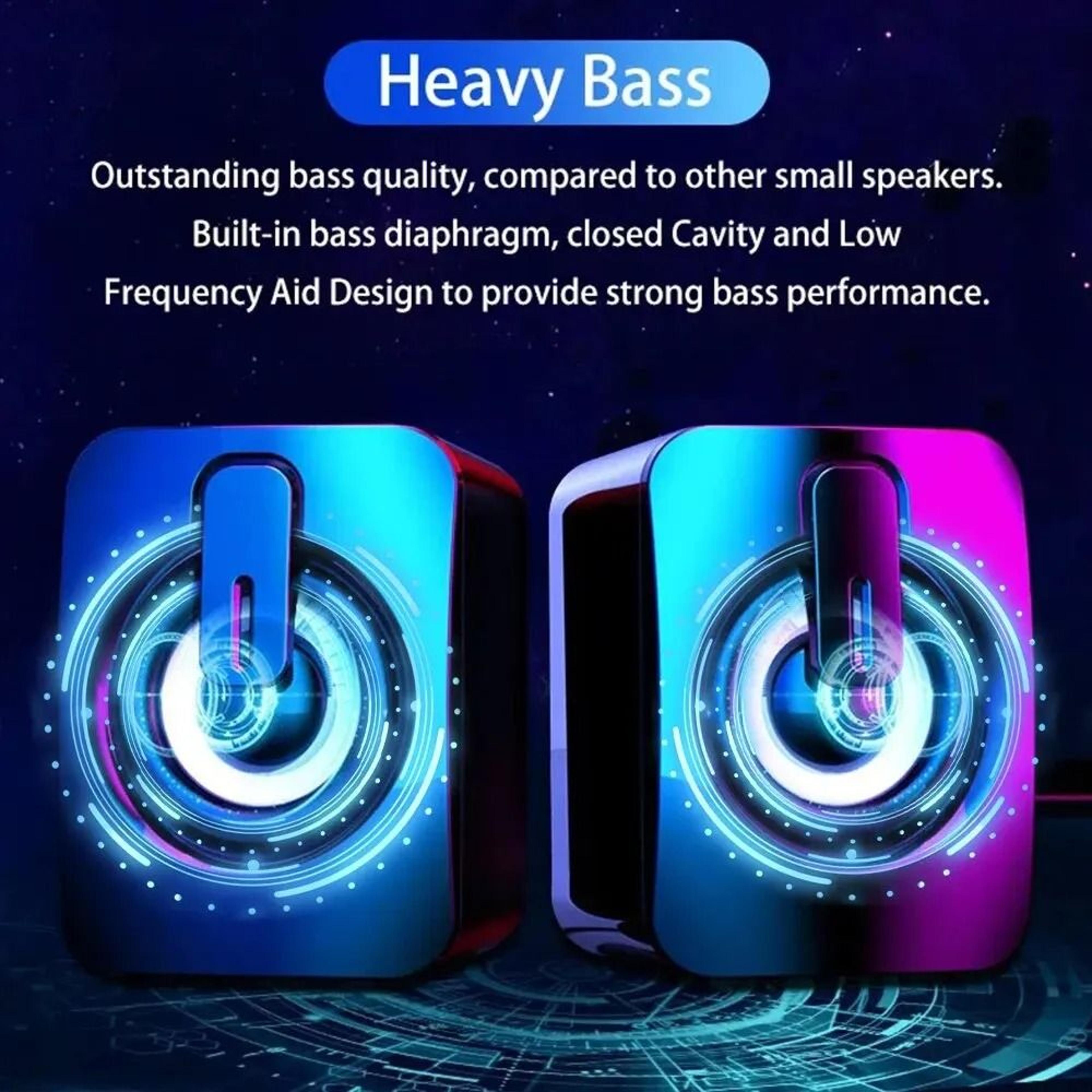 Computer Speakers PC Sound Box HIFI Stereo USB Wired With LED Light For Desktop Computer 2