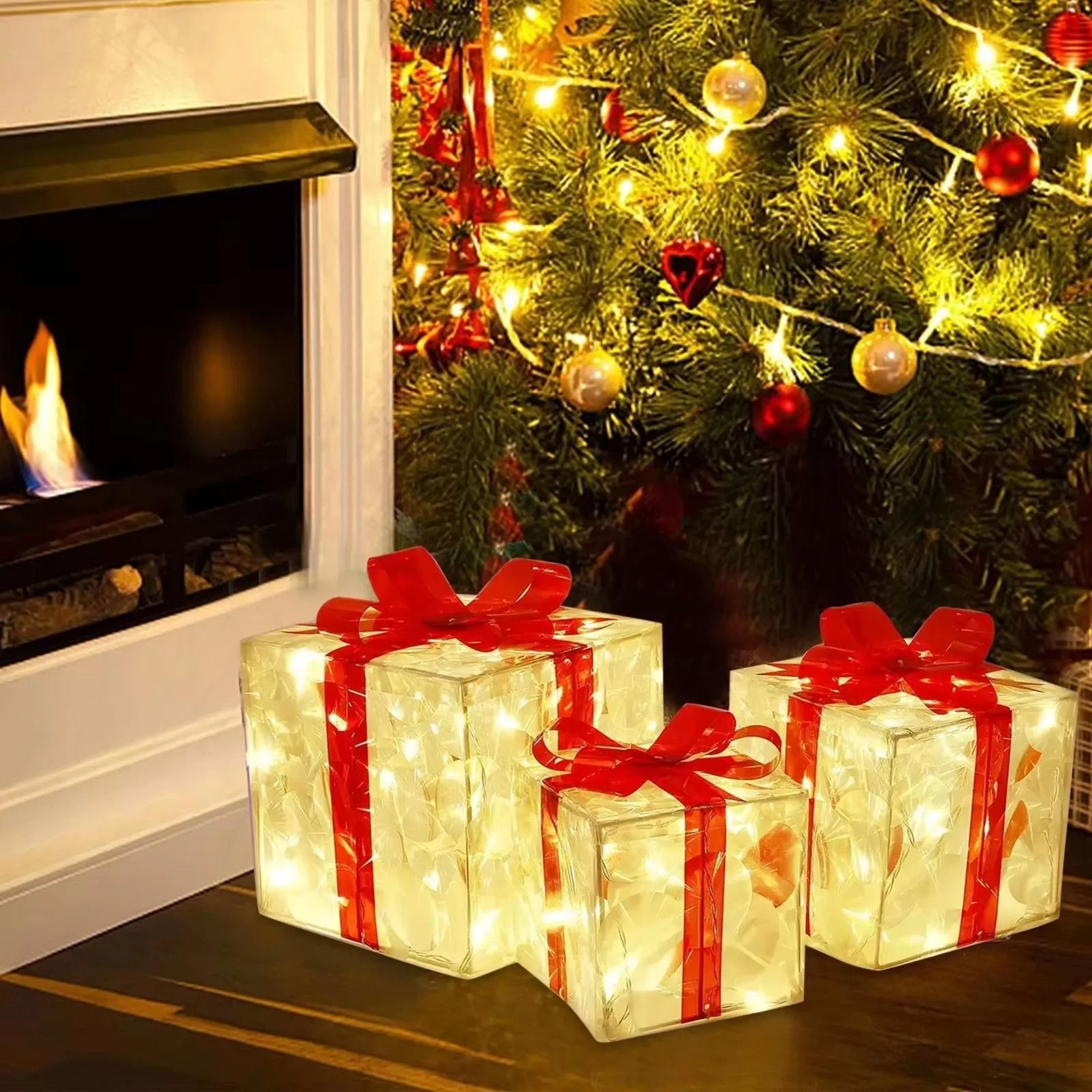 Solar Glowing Gift Box Decoration Ornament With Bow For Home And Yard 0