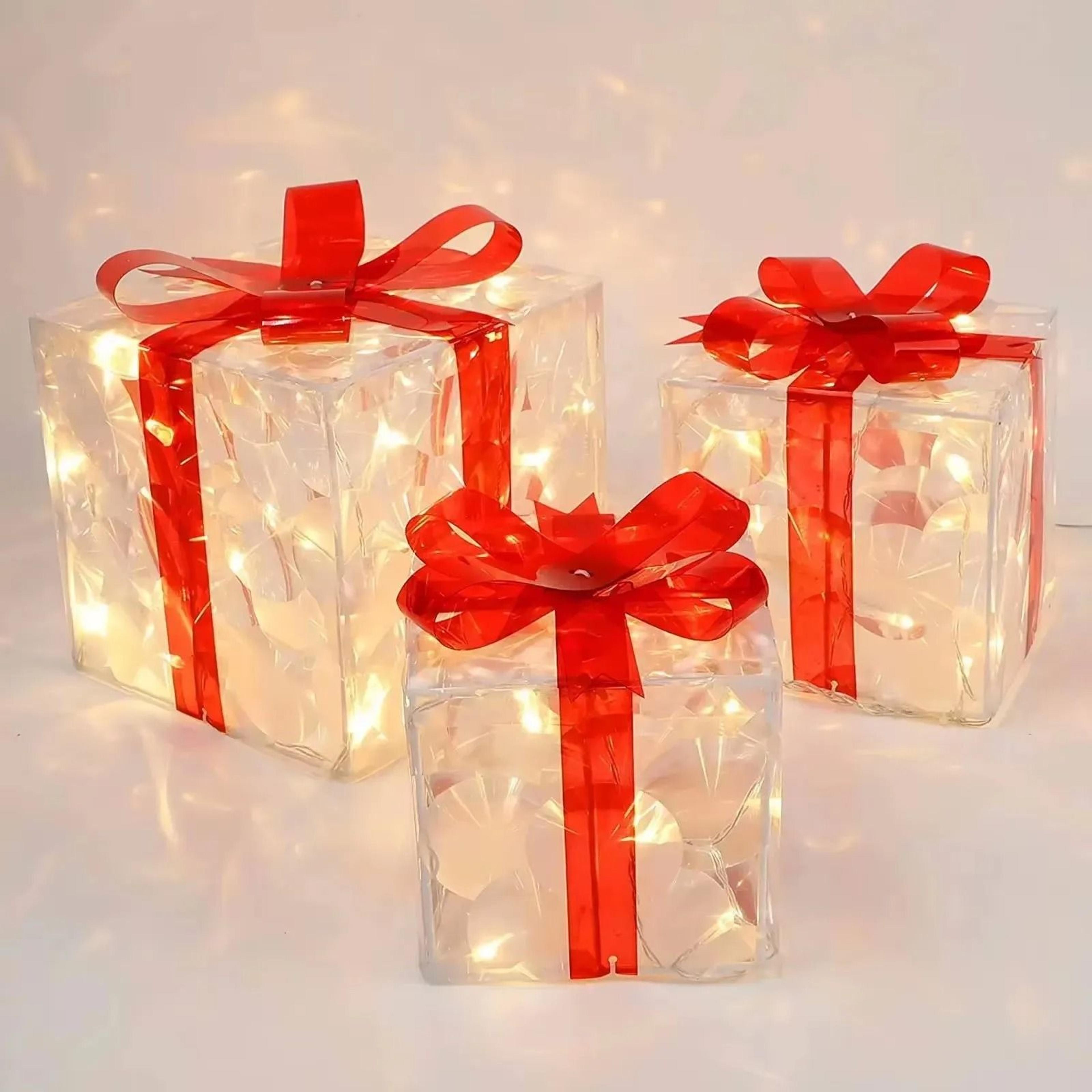 Solar Glowing Gift Box Decoration Ornament With Bow For Home And Yard 2