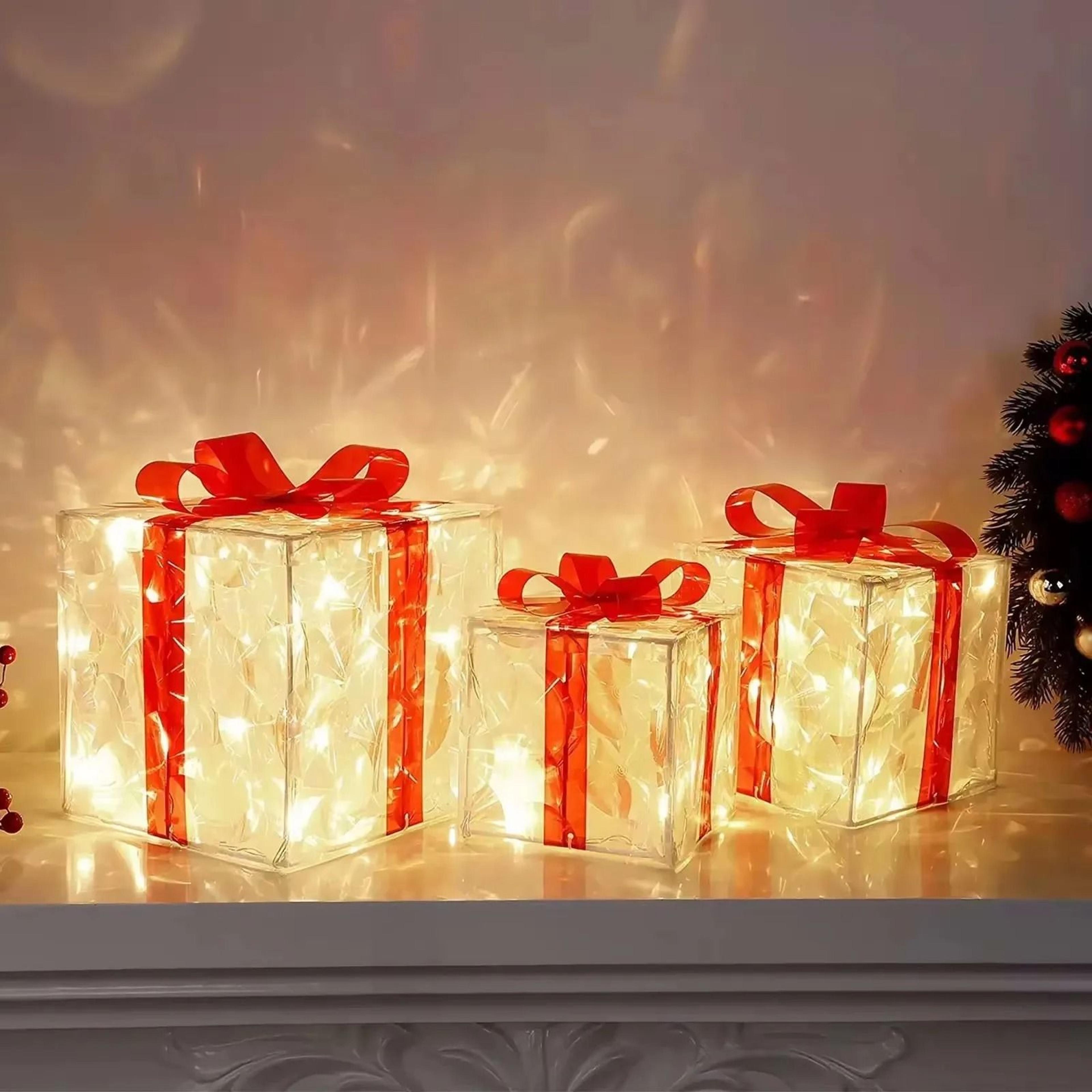 Solar Glowing Gift Box Decoration Ornament With Bow For Home And Yard 4