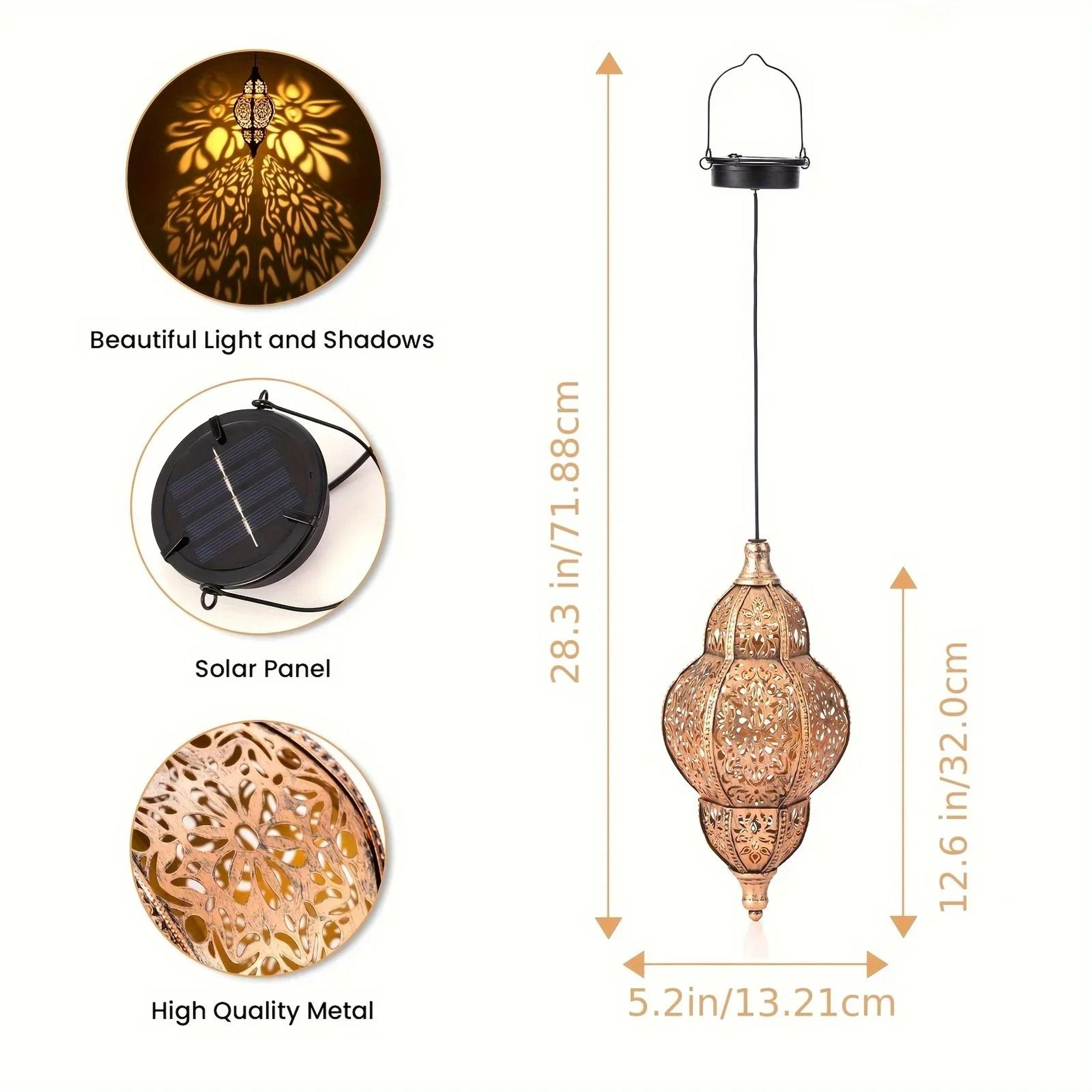 Solar Outdoor Pendant Light Iron Hollow Out Projection Lantern 5