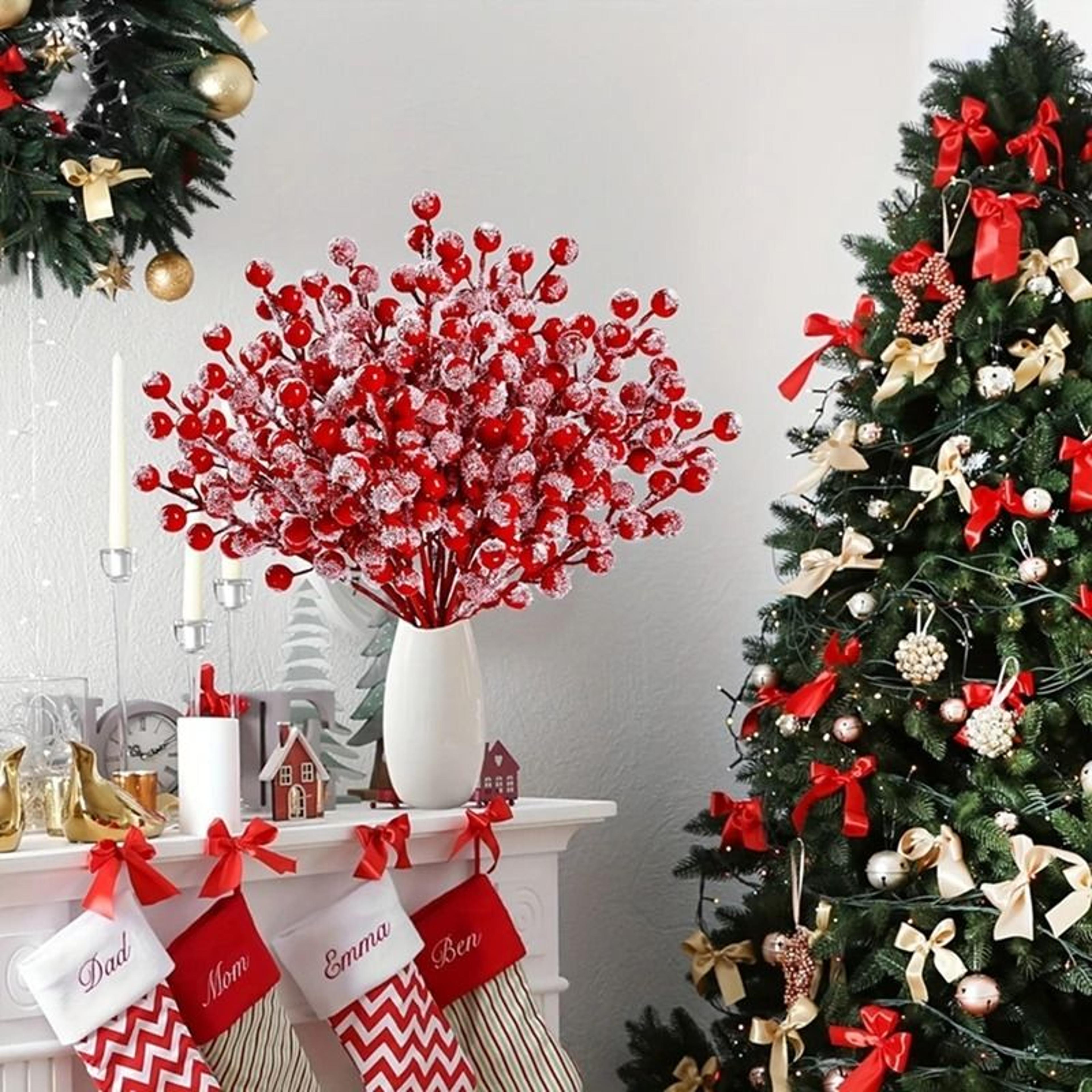 5 Or 10 Piece Christmas Snowflake Red Berry Branch Decorations 1