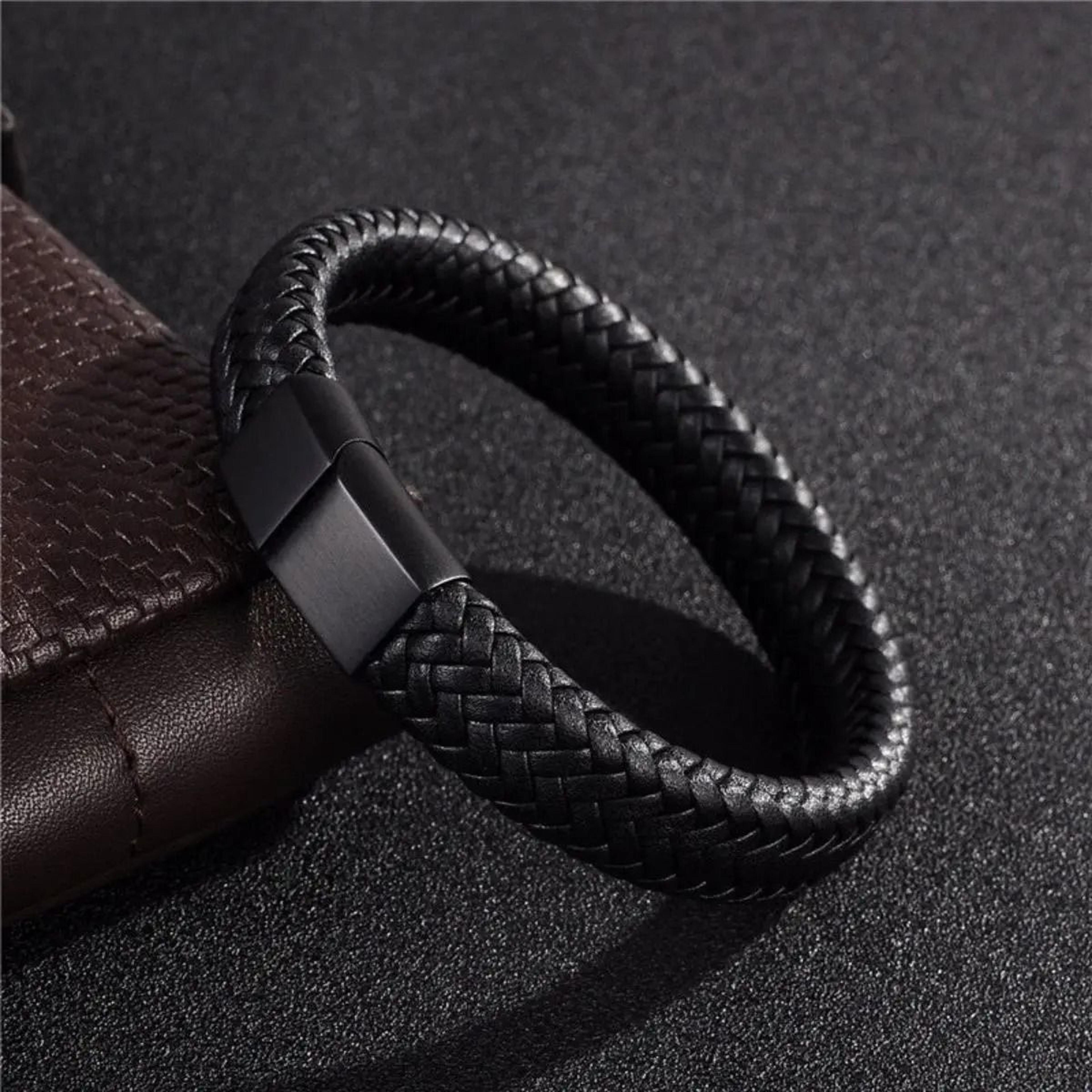 Retro Leather Open Bangle Woven Hand Rope Bracelet For Men 0