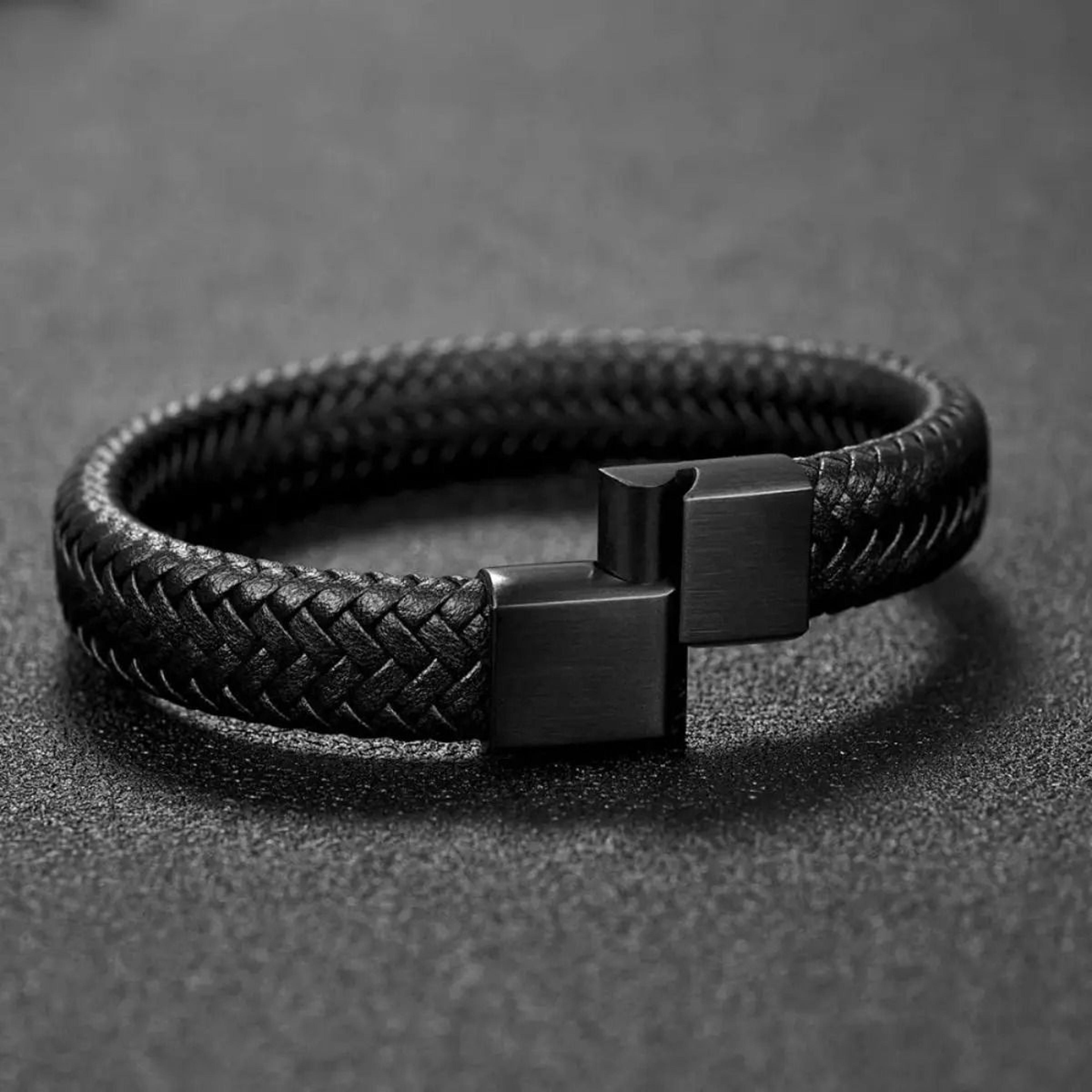 Retro Leather Open Bangle Woven Hand Rope Bracelet For Men 2
