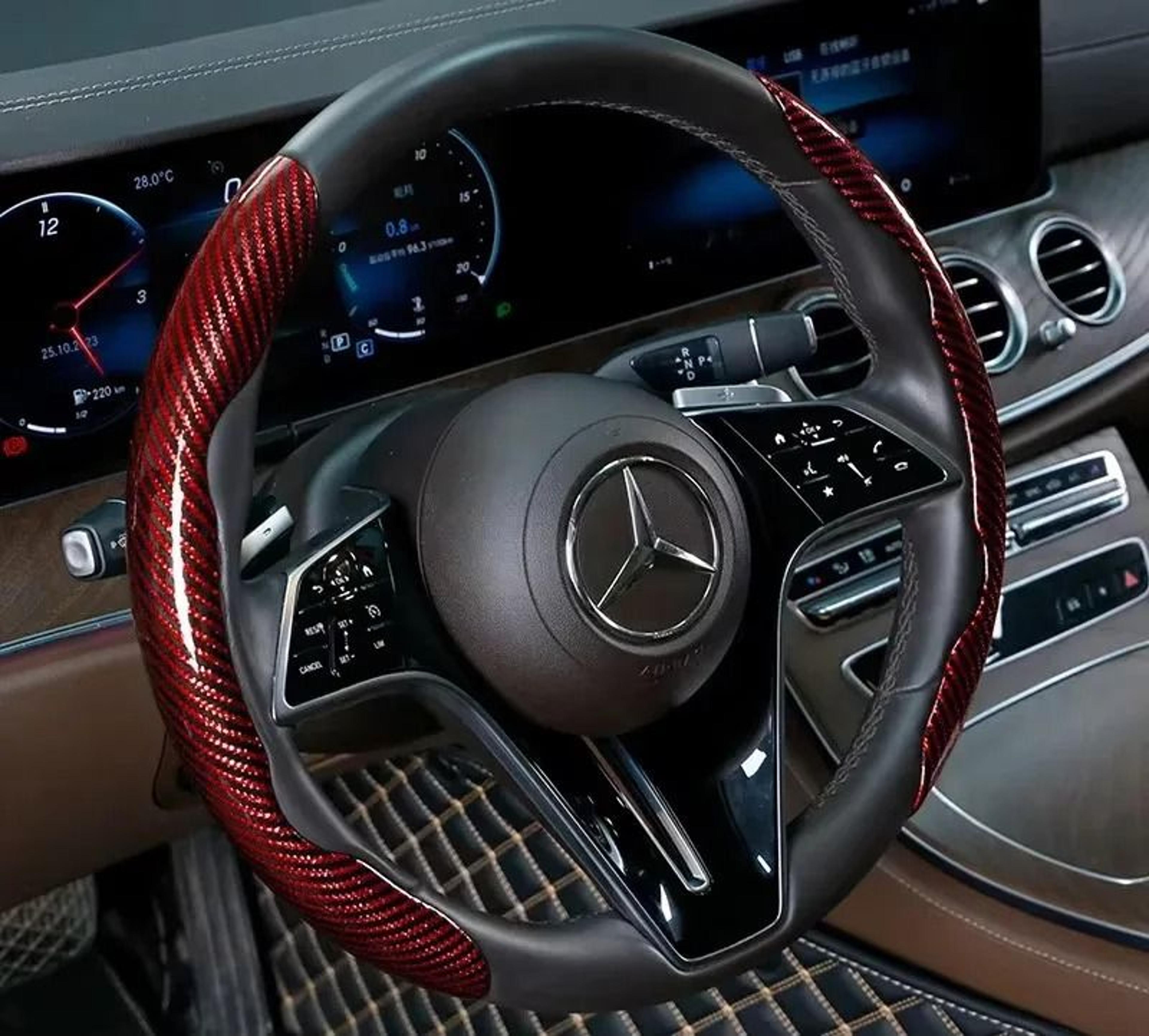Microfiber Leather Steering Wheel Cover With Carbon Fiber Look 13
