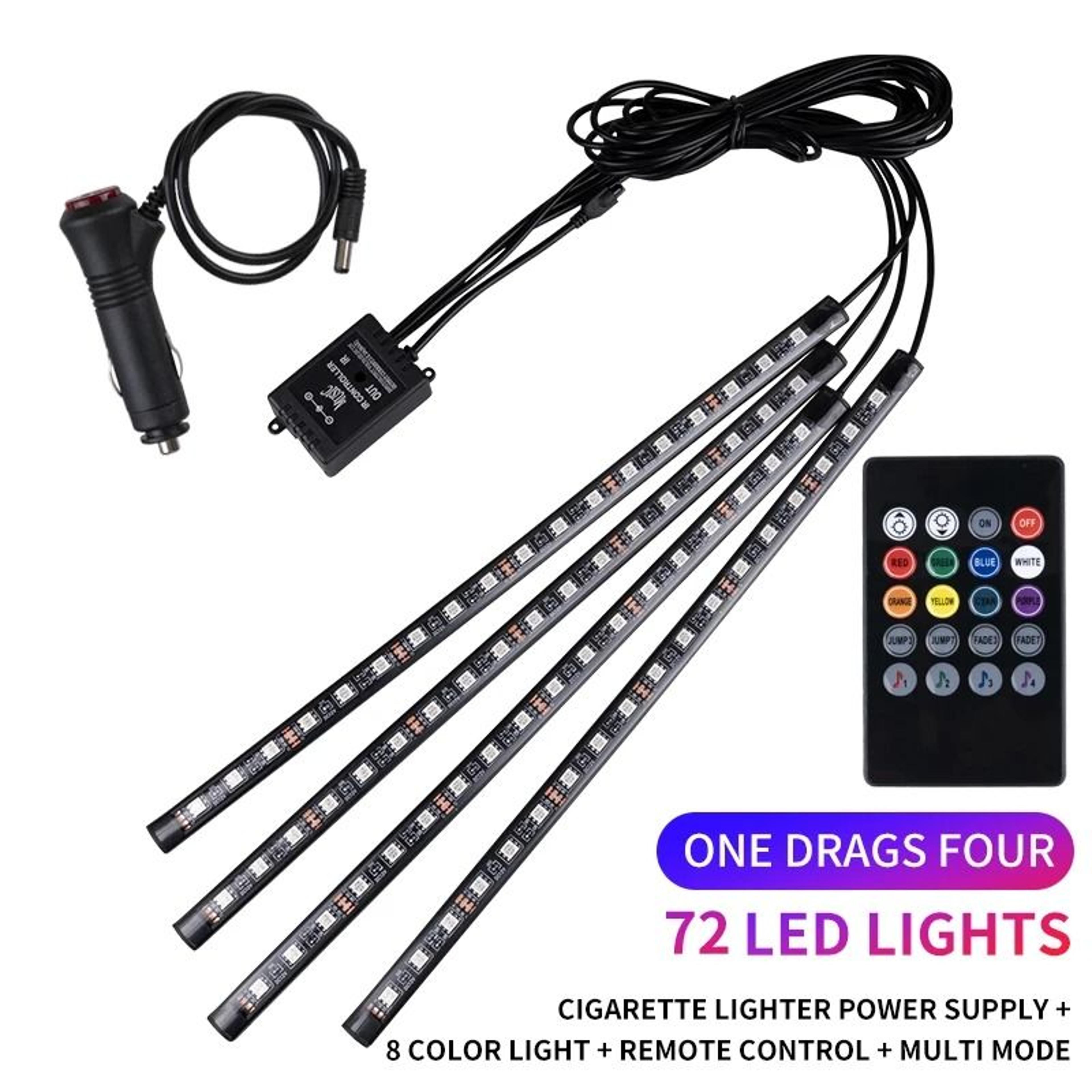 RGB Neon LED Car Interior Ambient Light Kit With App And Remote Control 12