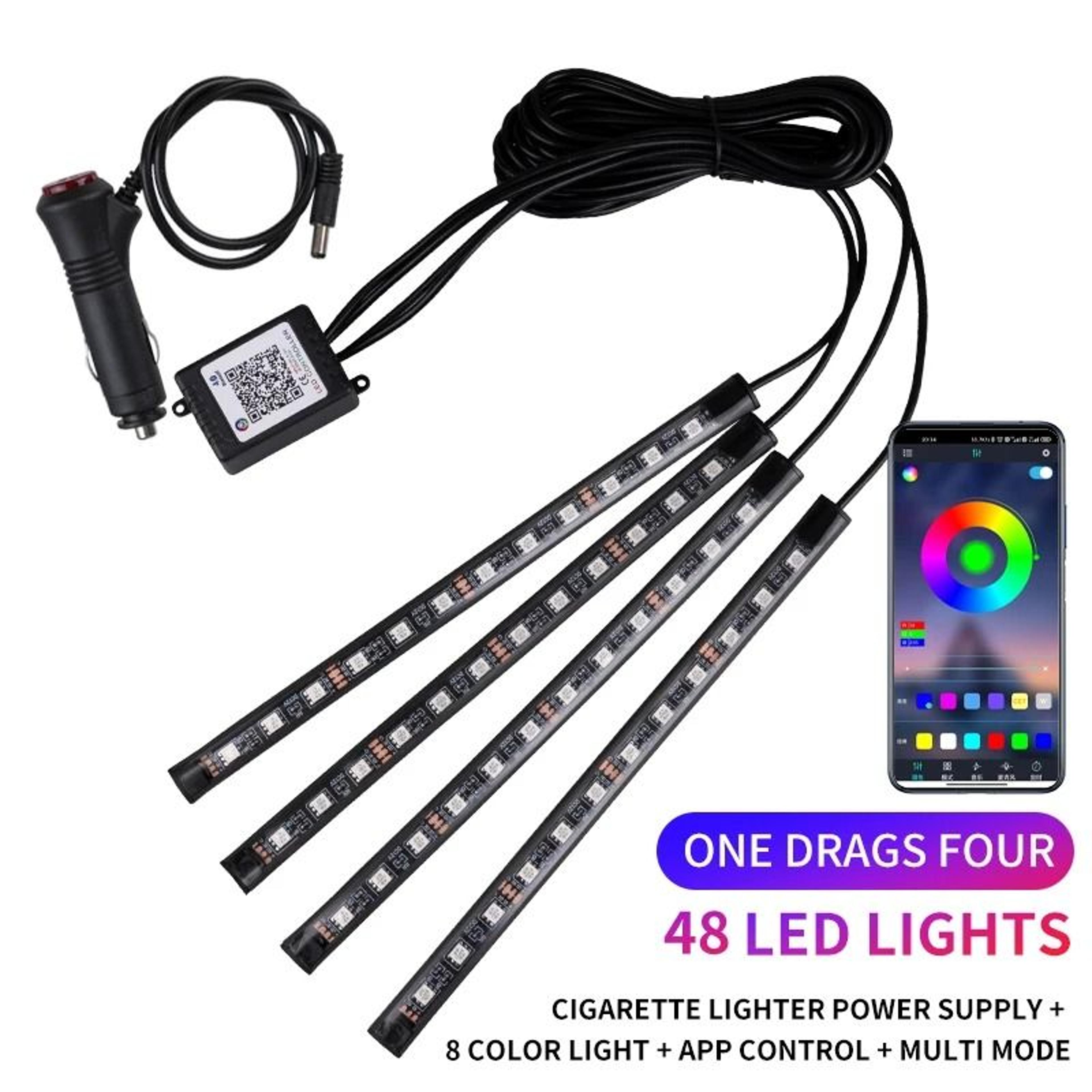 RGB Neon LED Car Interior Ambient Light Kit With App And Remote Control 16
