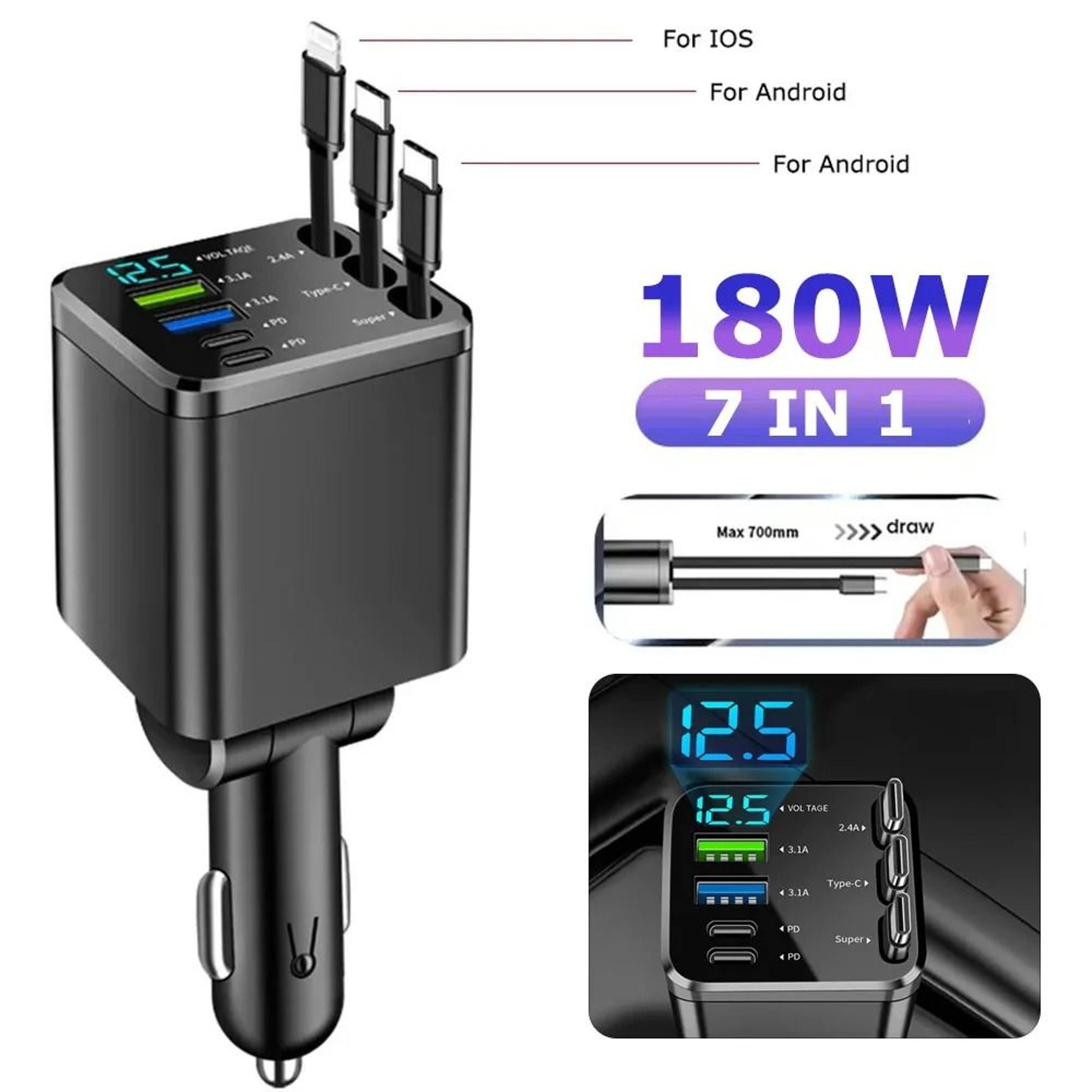 Car Charger With Retractable Cable And Fast Charging Power Display 8