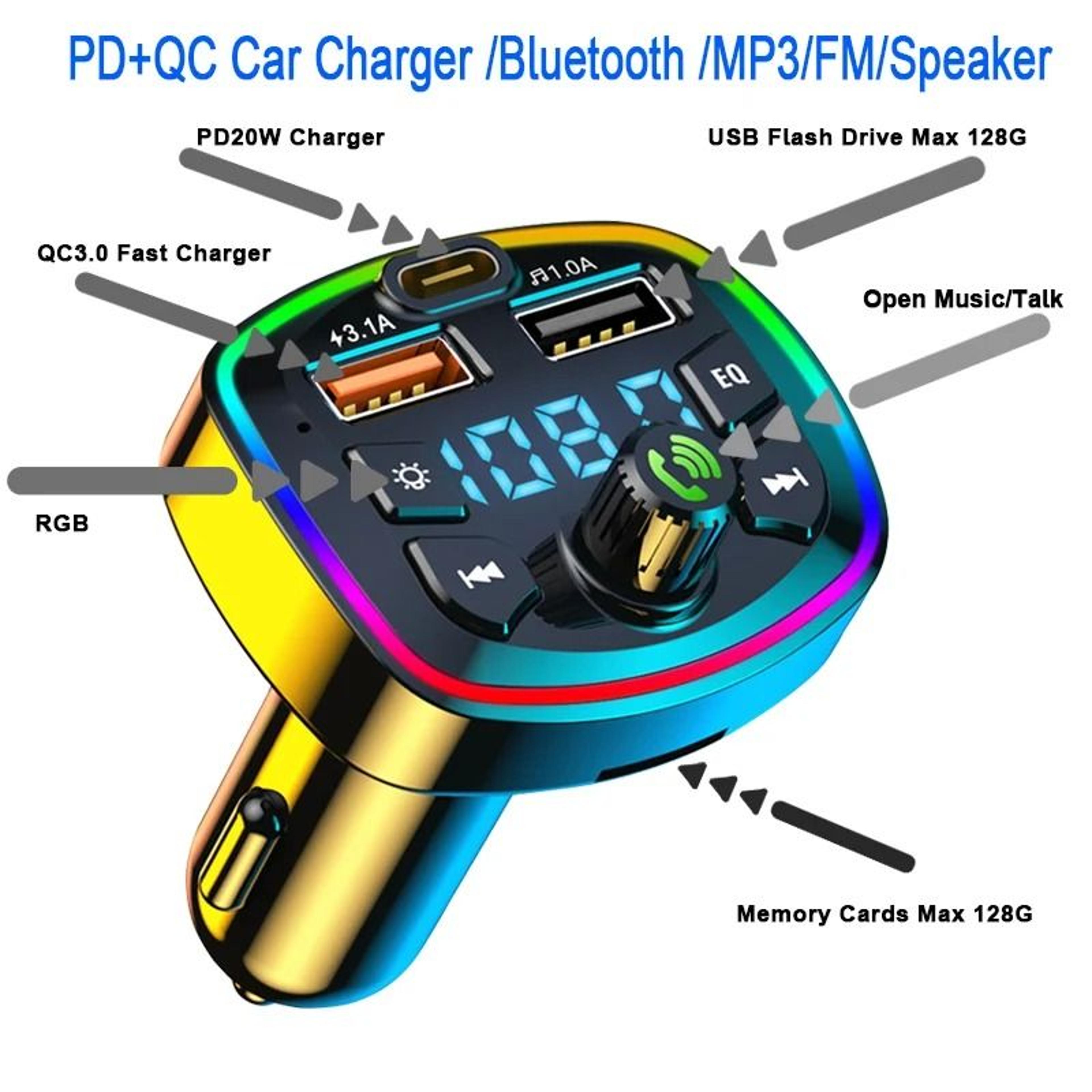 Car Bluetooth Five Point Zero FM Transmitter Wireless Adapter With Dual USB Fast Charger 4