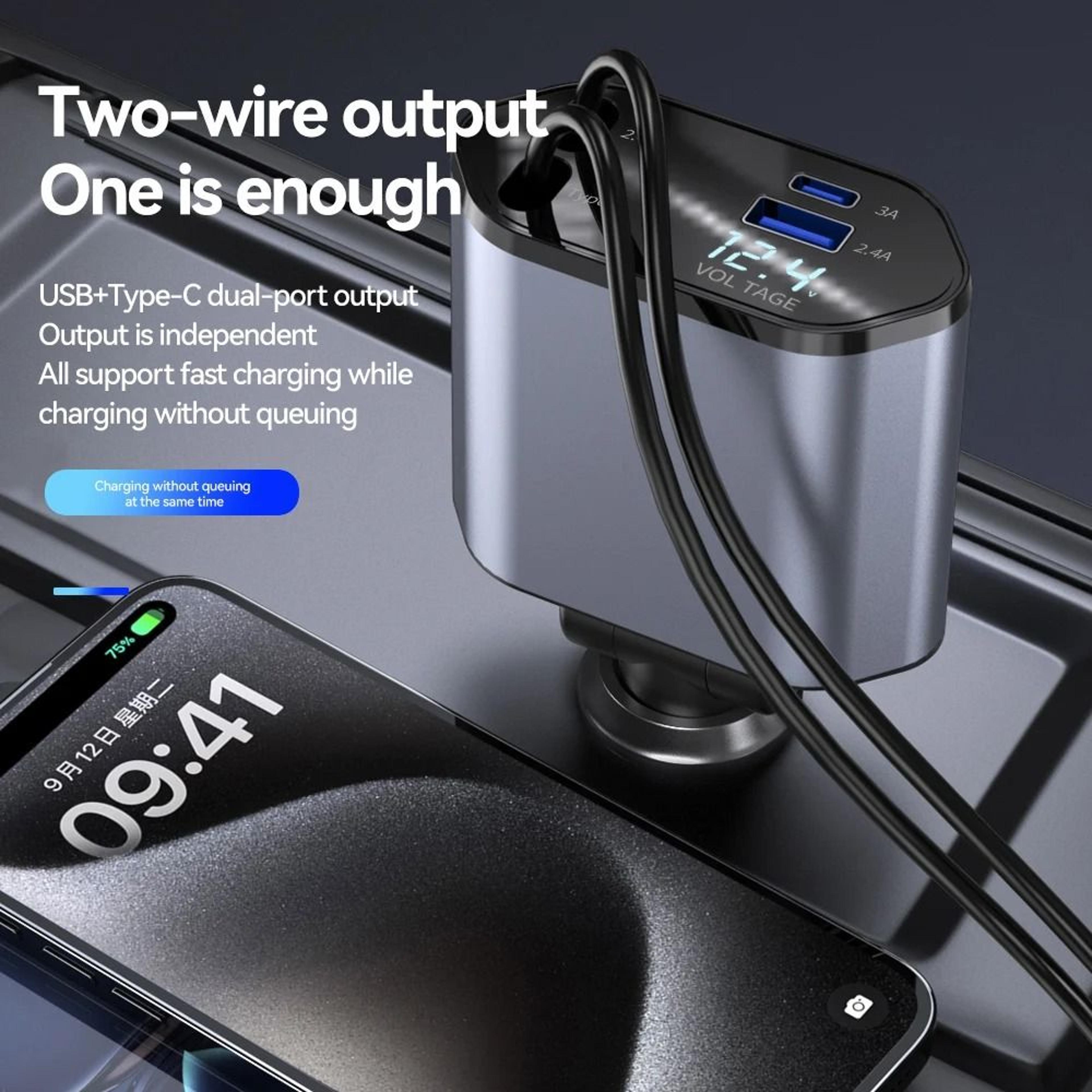 4 In 1 Retractable Car Charger With 120W Fast Charge And Type C Cable 2