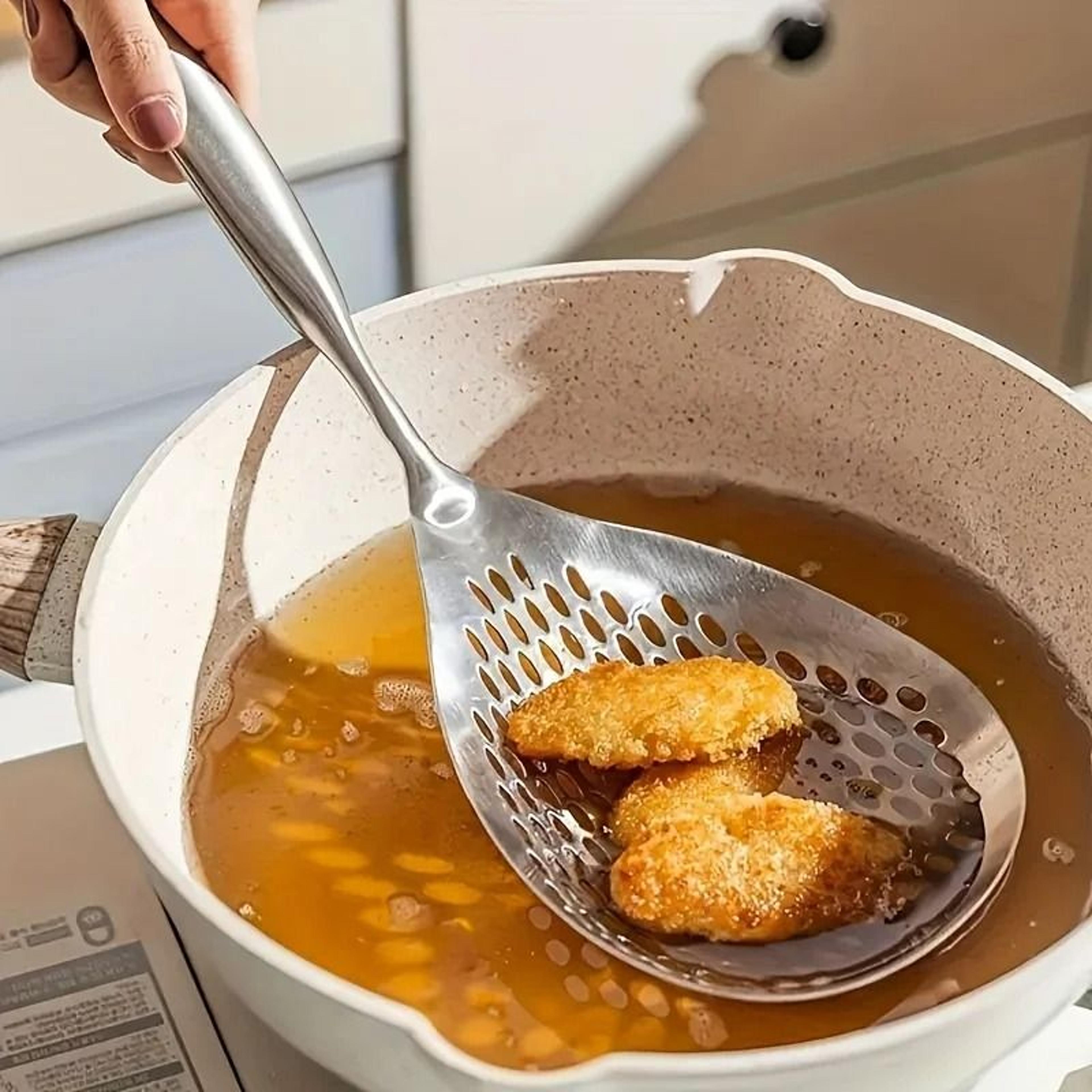 large heavy duty stainless steel skimmer strainer spoon for cooking and frying