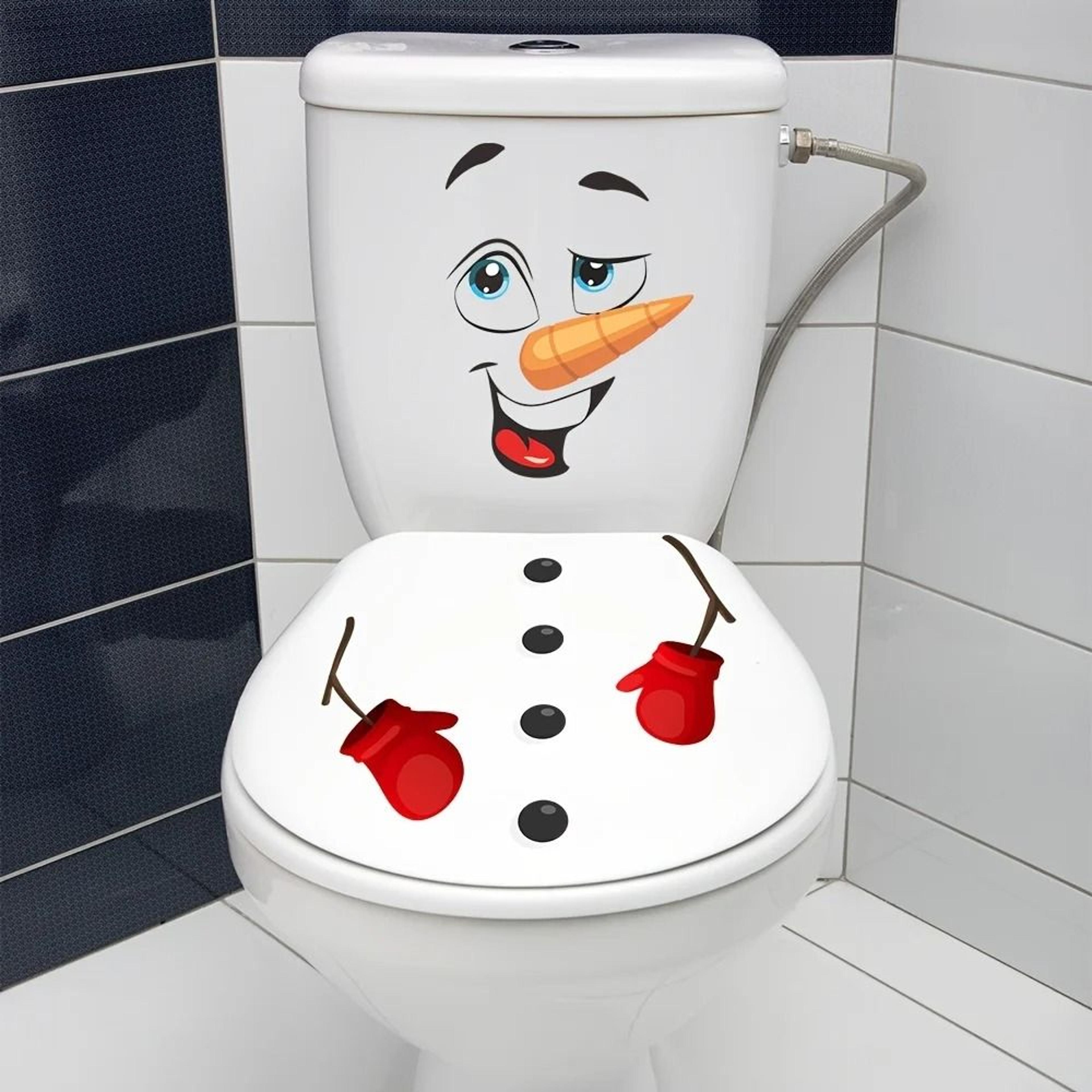 Christmas Snowman Toilet Lid Decal Waterproof Self Adhesive Bathroom Sticker 0