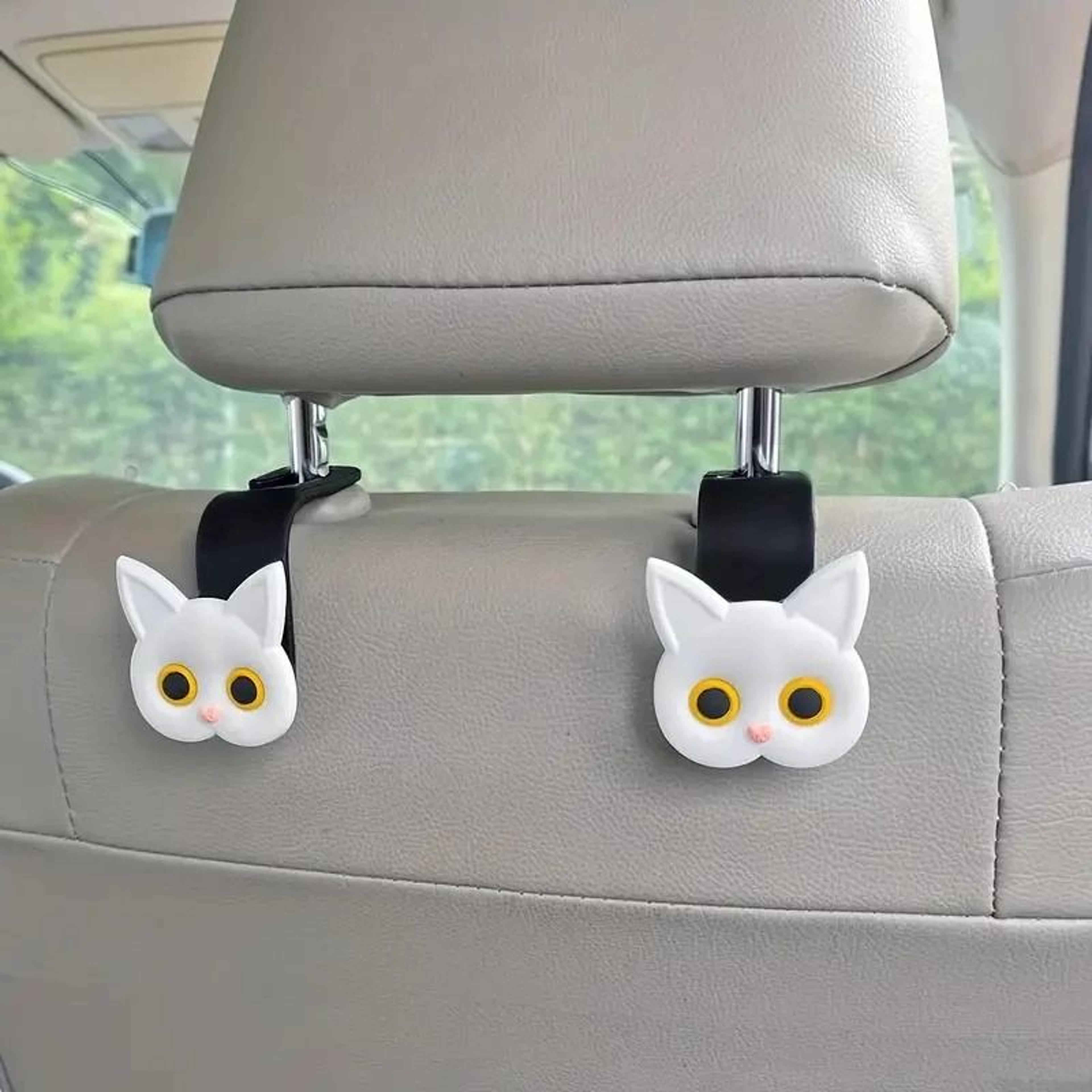 Adorable 3D Cartoon Cat Car Seat Headrest Hooks Two Pack 5