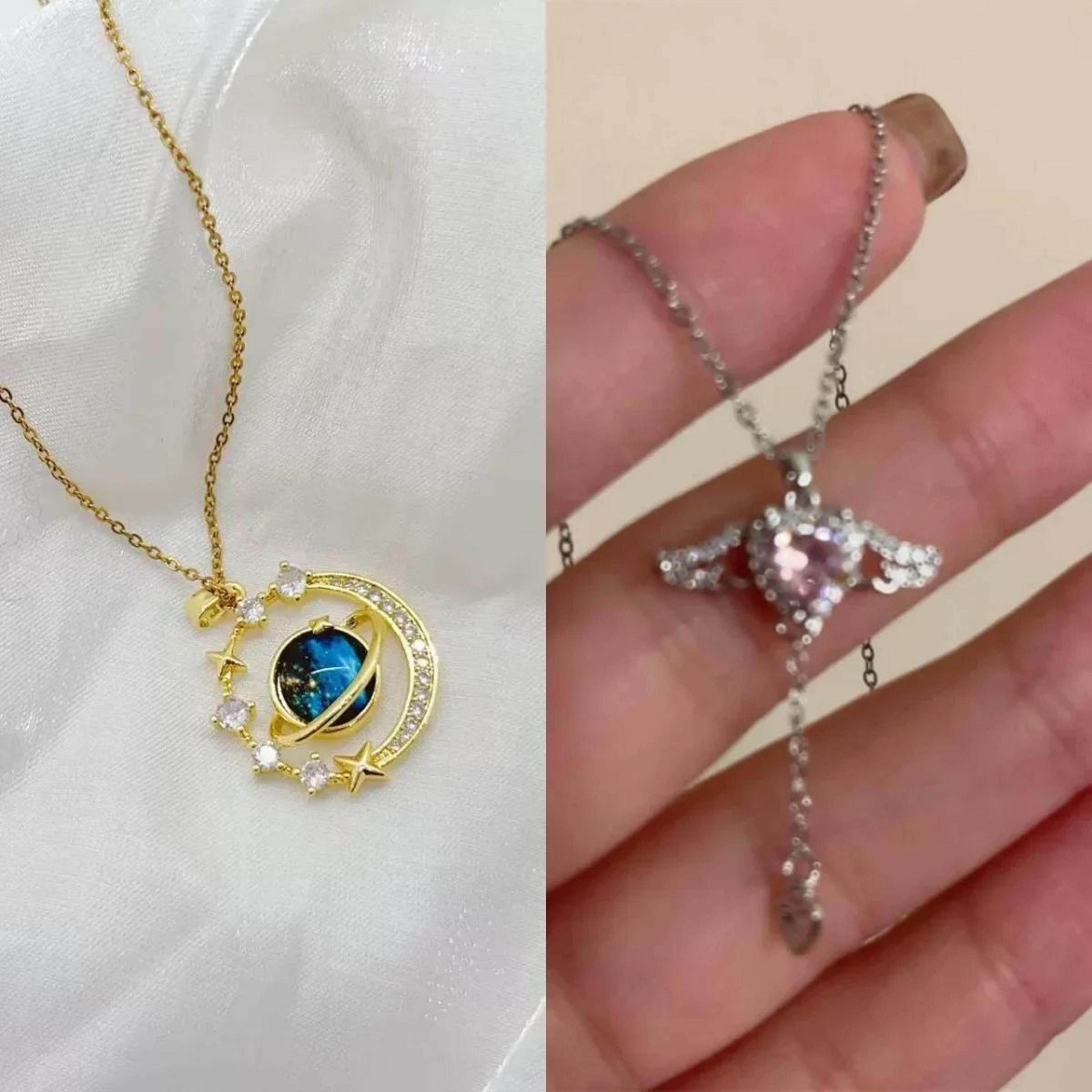 Luxury Designer Star Saturn Pendant Necklace For Women Stainless Steel Chain 12