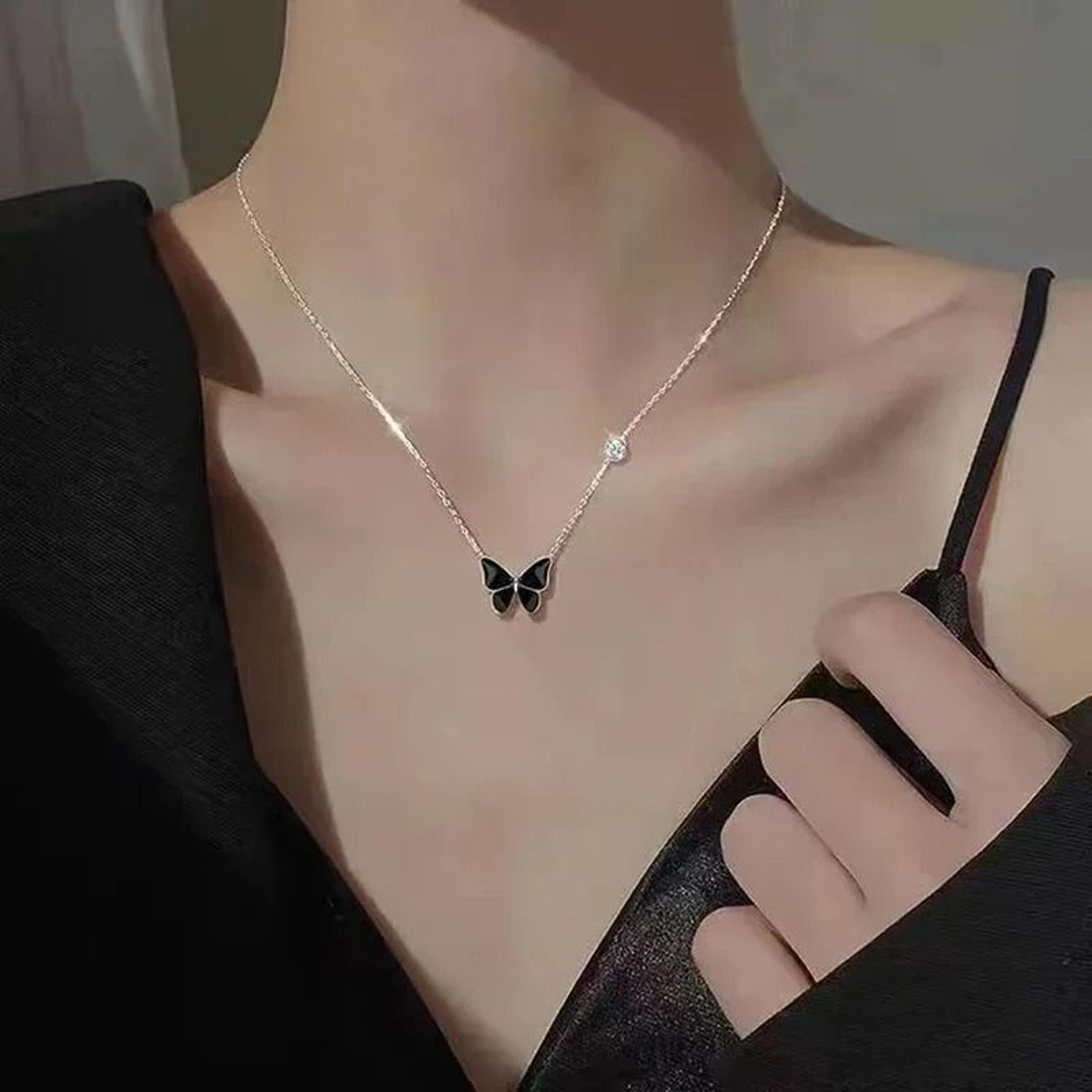 butterfly color change pendant necklace with stainless steel chain