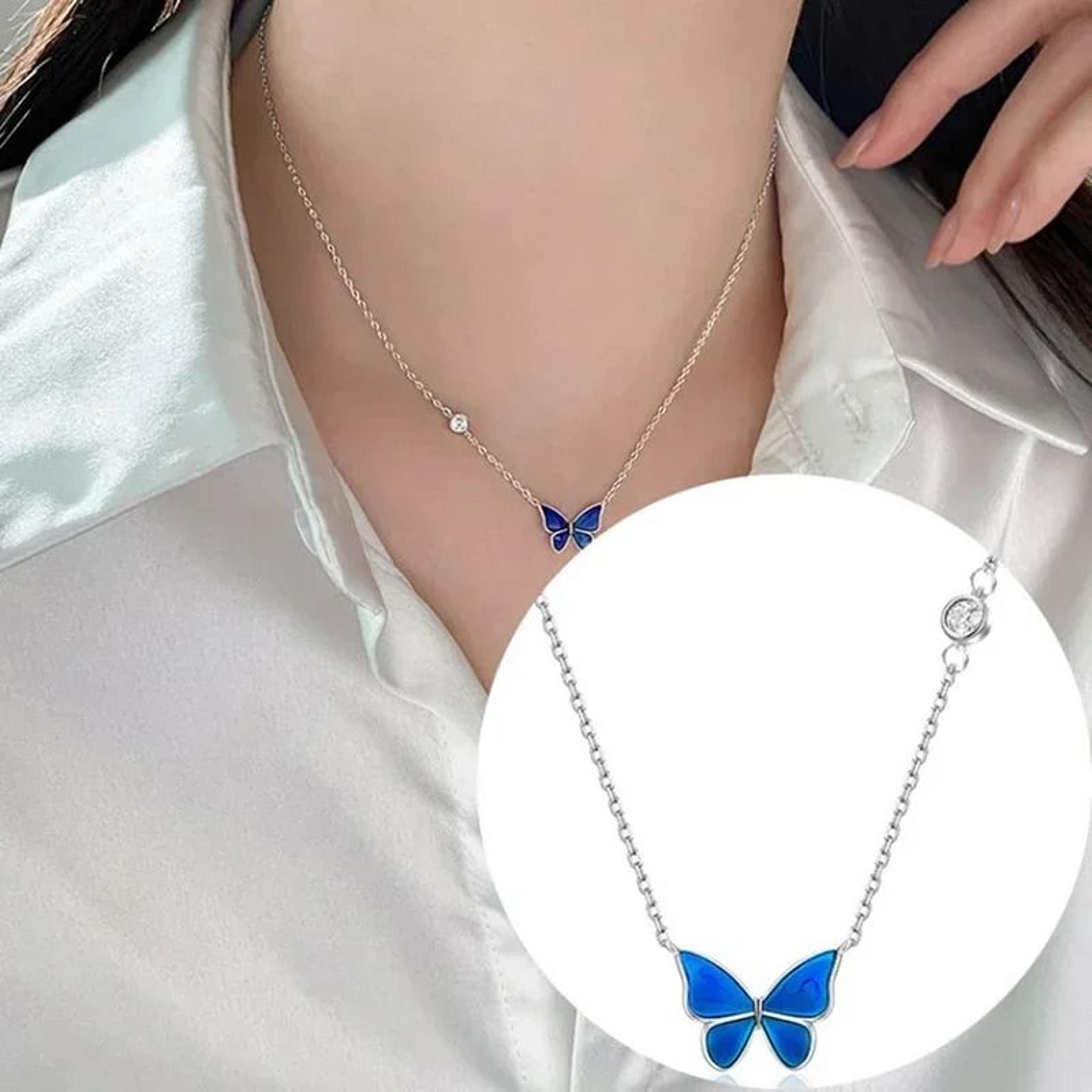 Butterfly Color Change Pendant Necklace With Stainless Steel Chain 5