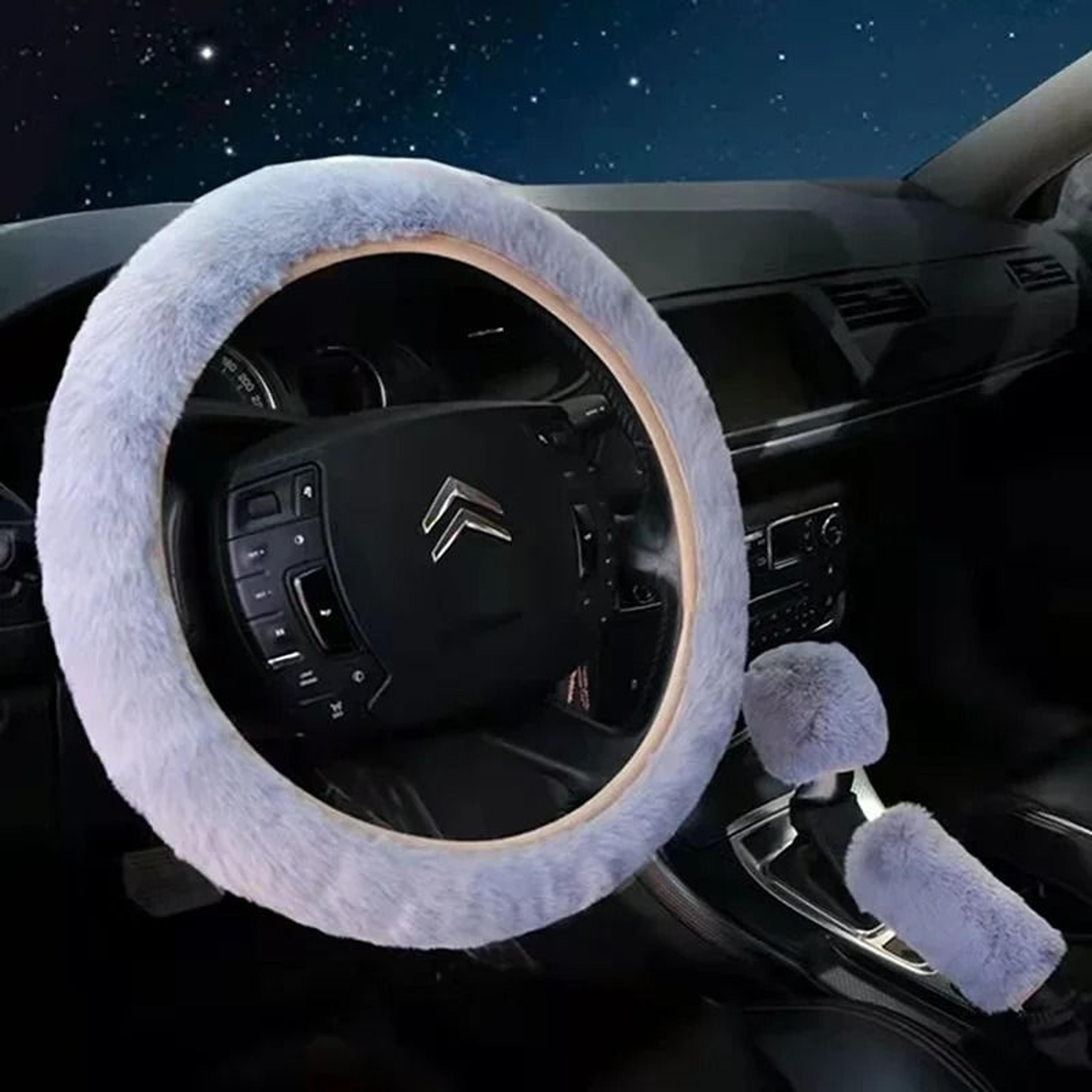 Plush Super Thick Steering Wheel Handbrake And Gearshift Cover Set 8