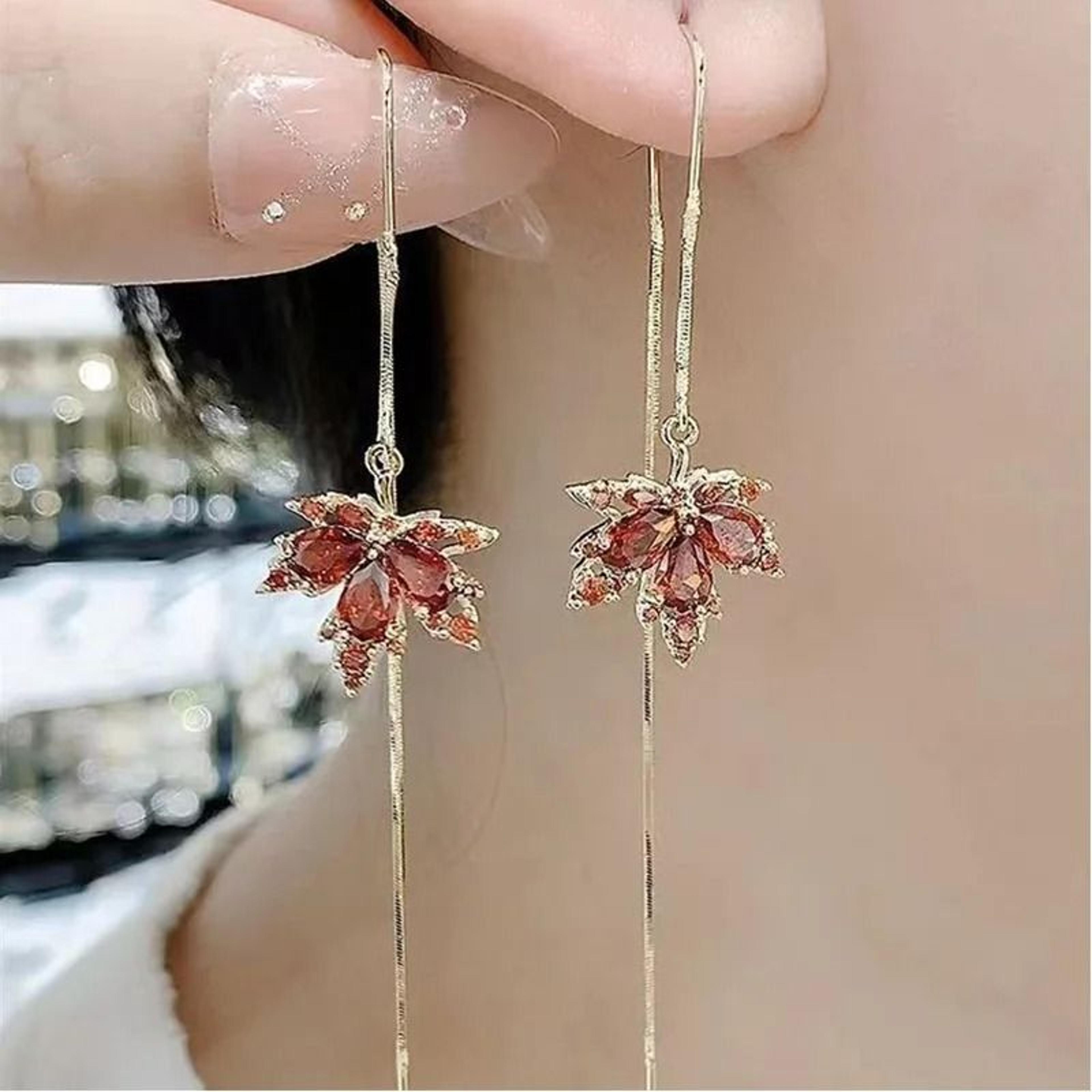 Elegant Crystal Leaf Drop Earrings 8