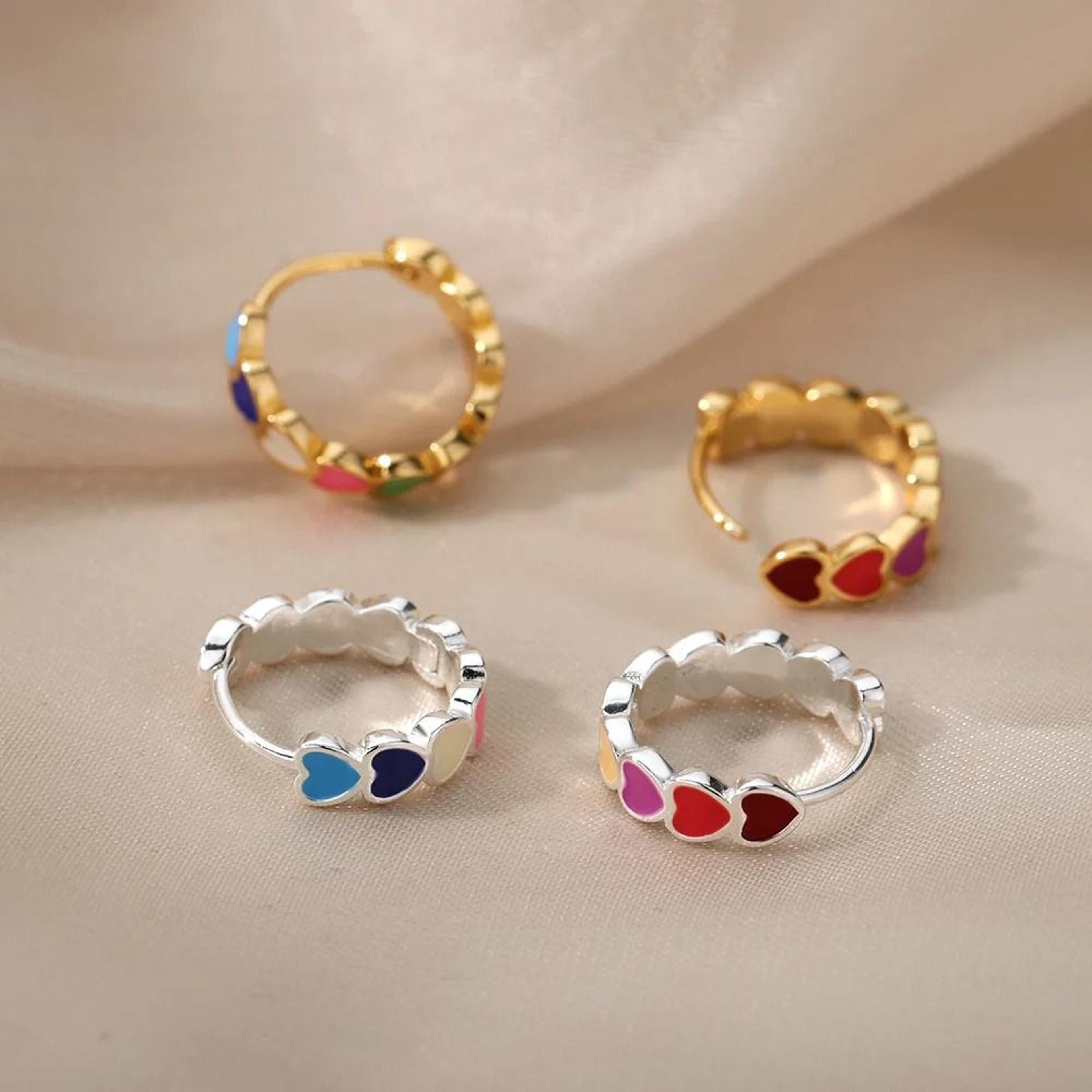 Rosy Heart Charm Hoop Earrings 3