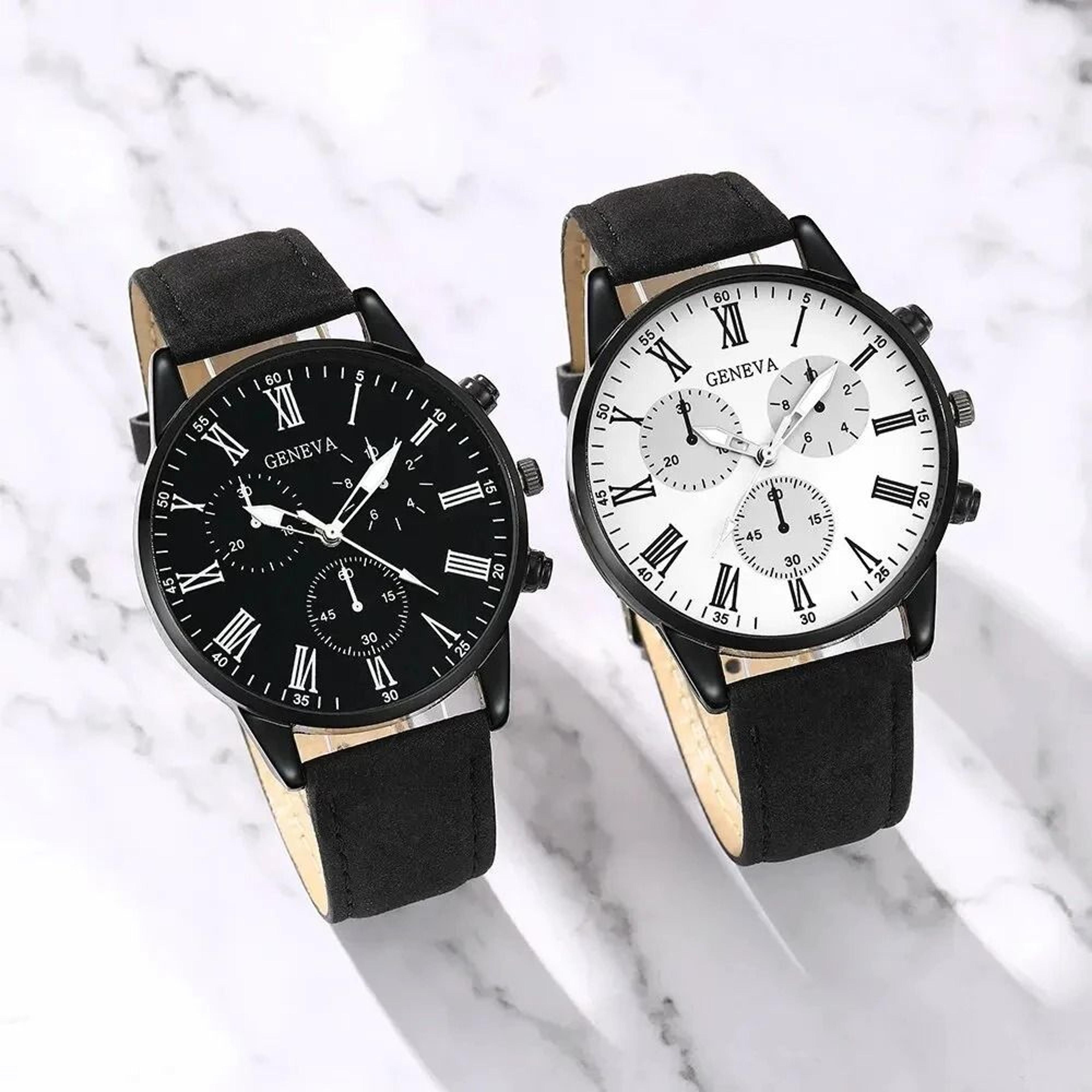Elegant Leather Couple Watch Set 2