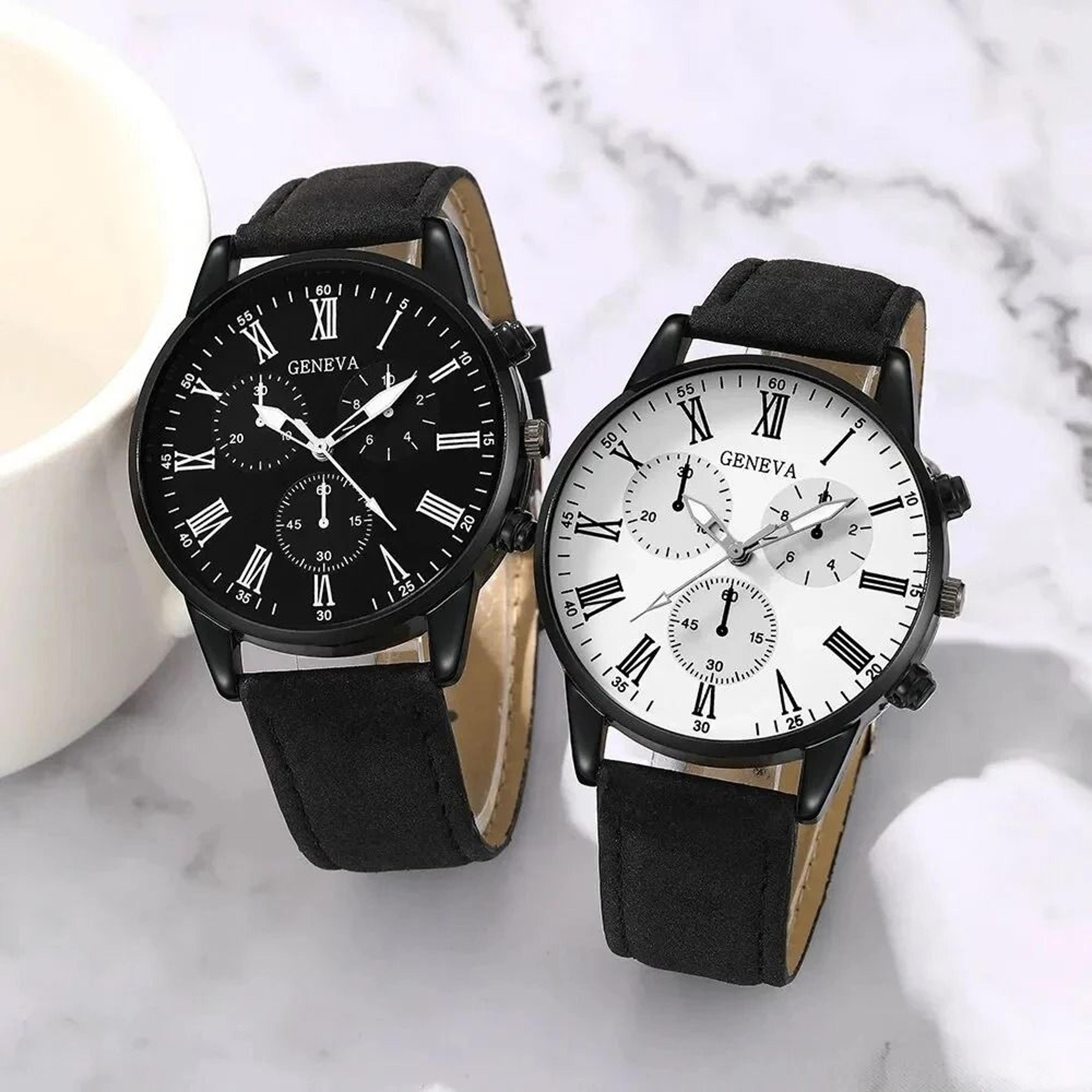 Elegant Leather Couple Watch Set 3