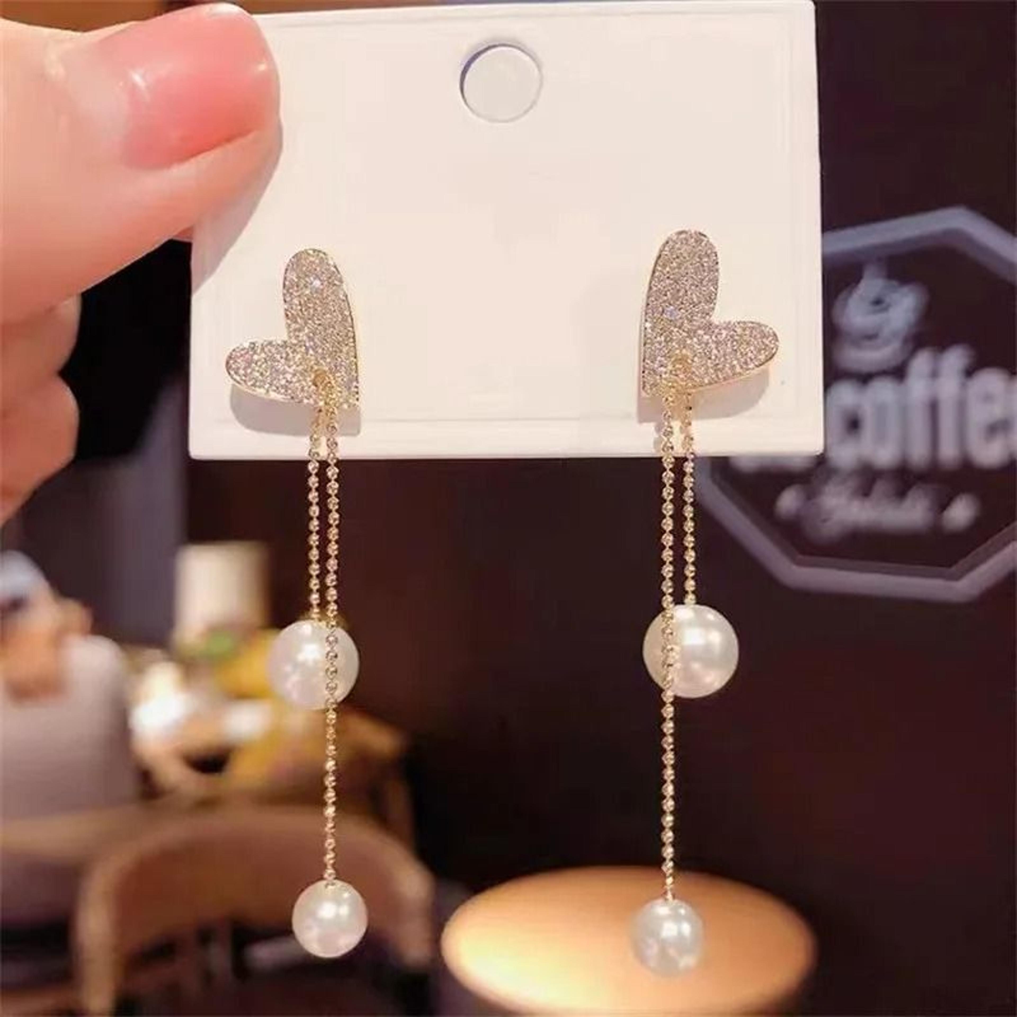 Elegant Pearl Crystal Tassel Earrings 7