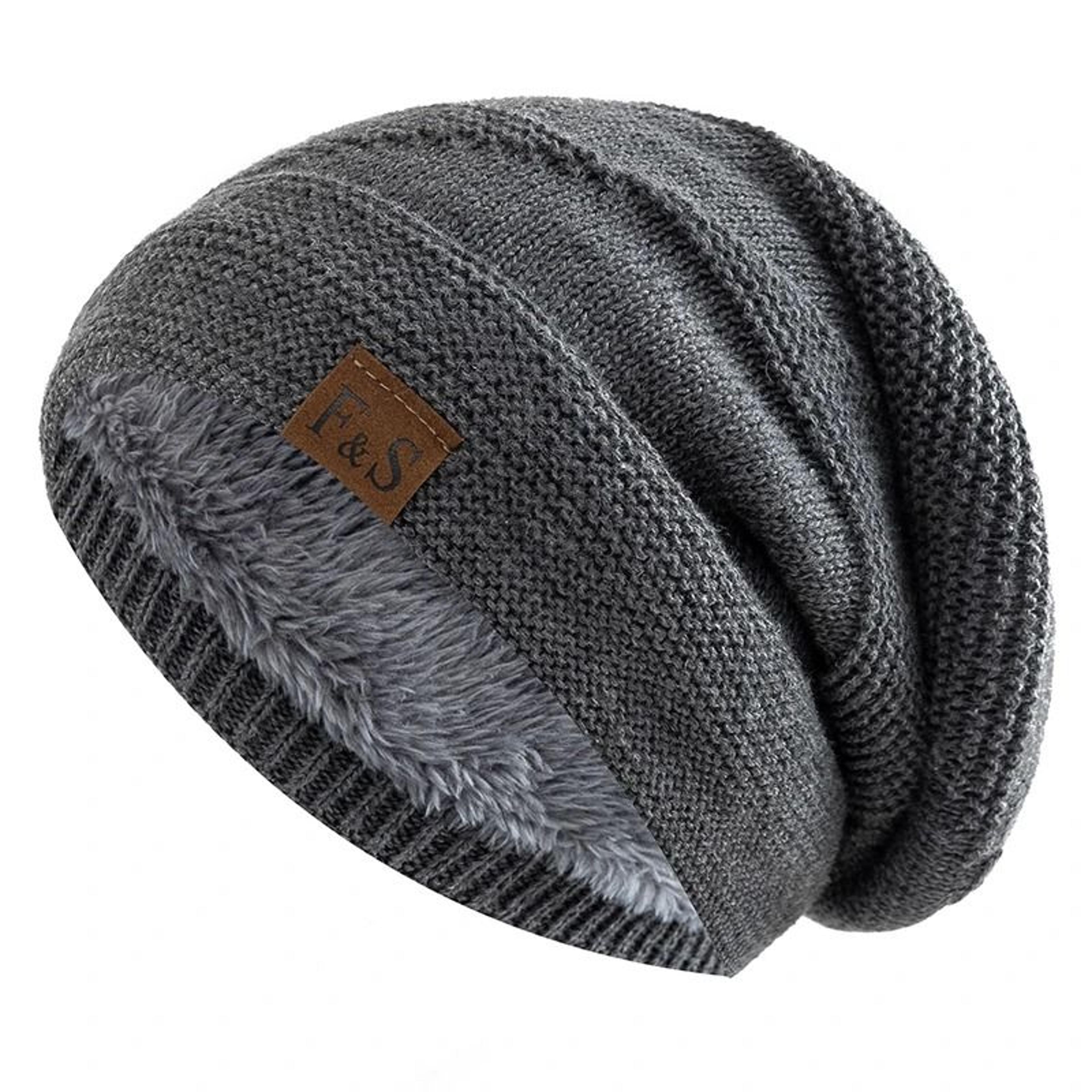 Unisex Slouchy Fur Lined Winter Beanie Hat 9
