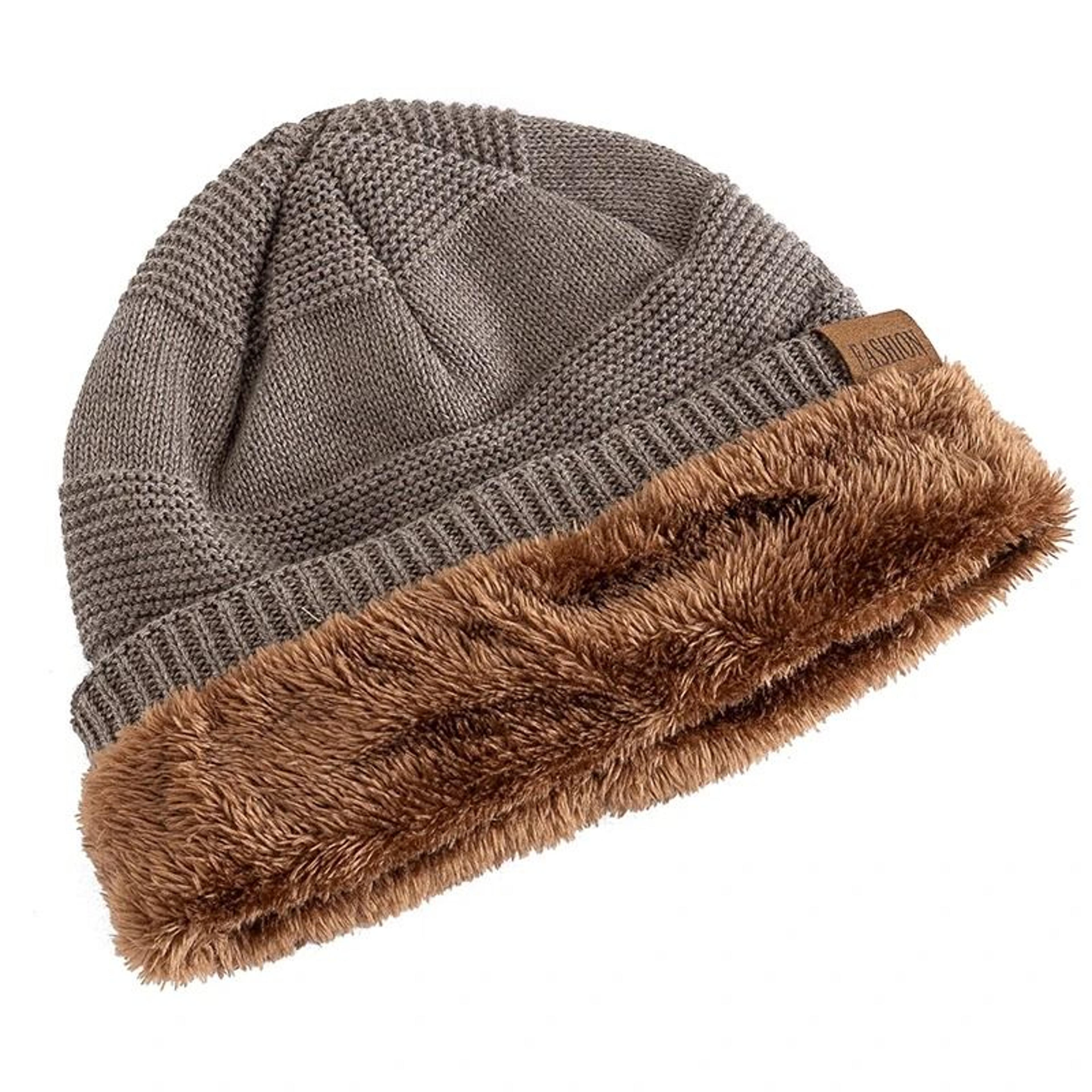 Unisex Slouchy Fur Lined Winter Beanie Hat 3