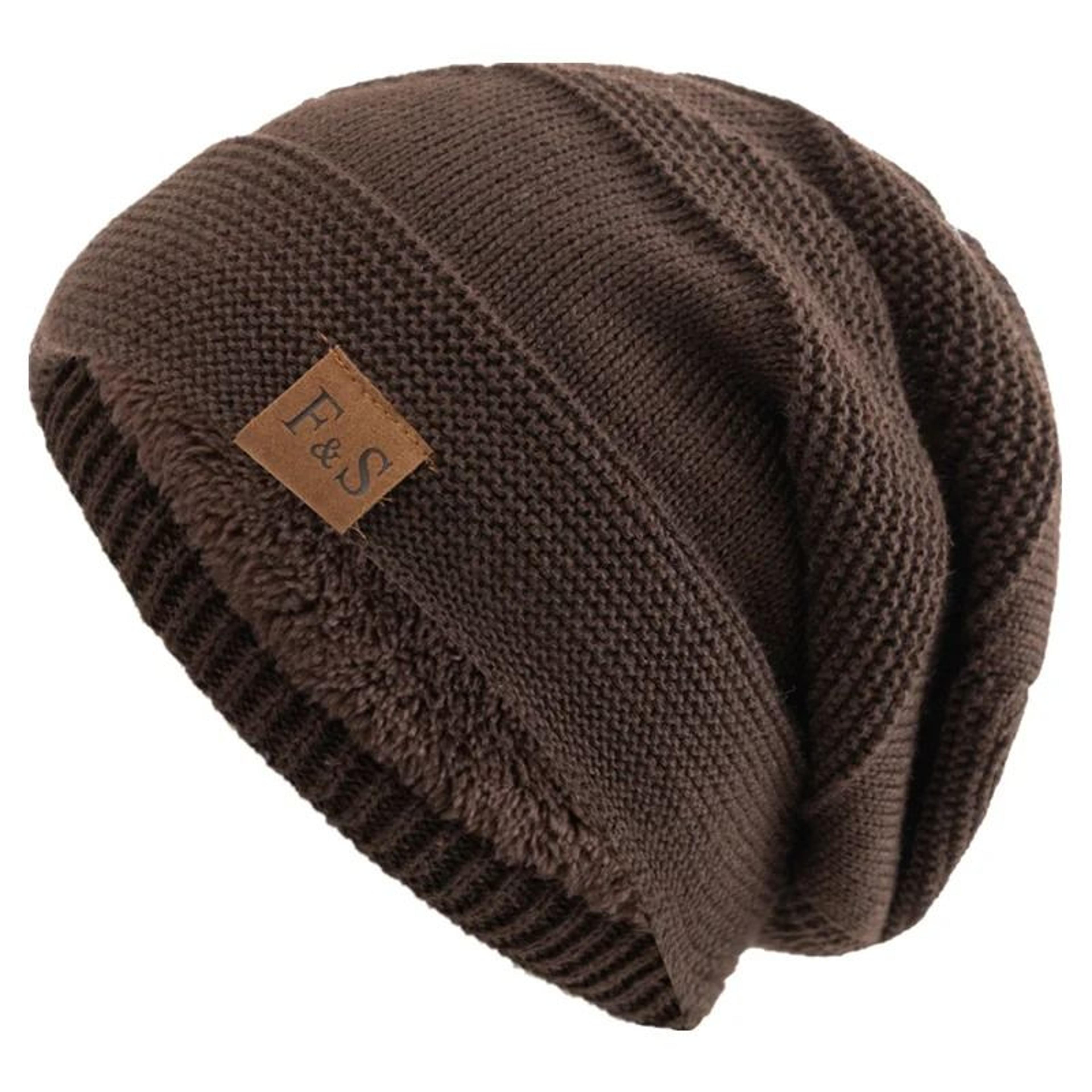 Unisex Slouchy Fur Lined Winter Beanie Hat 12