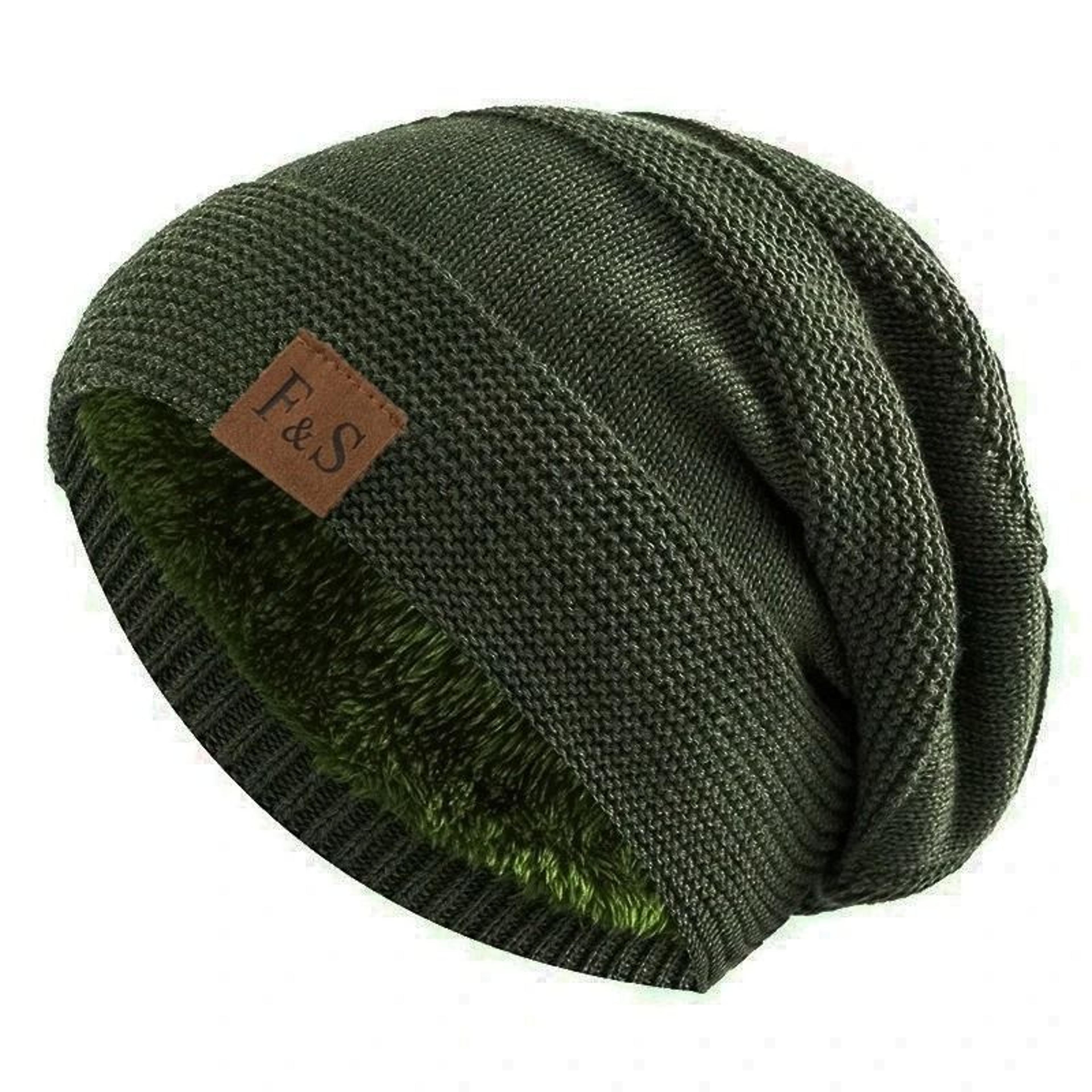 Unisex Slouchy Fur Lined Winter Beanie Hat 14