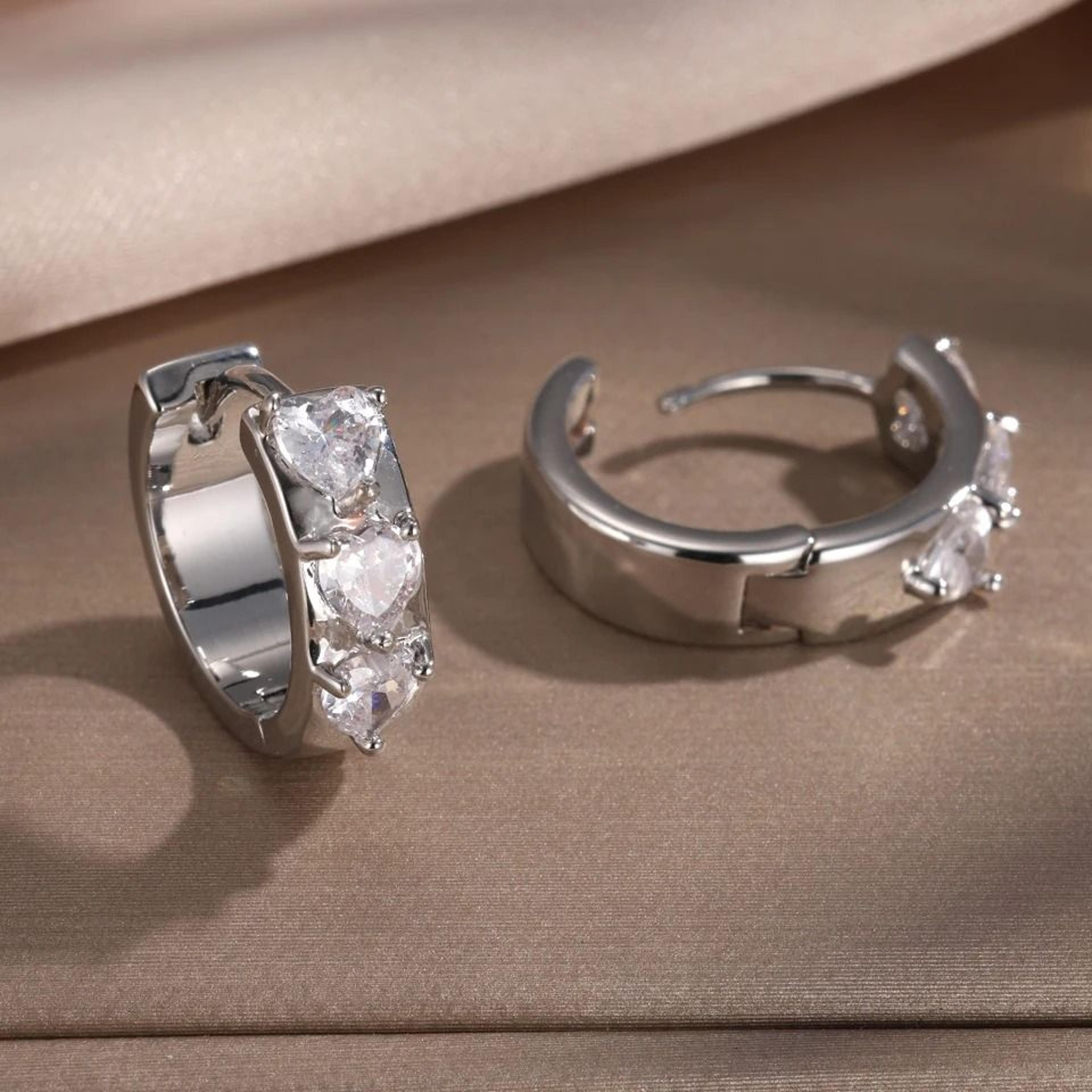 Korean Style Hoop Earrings With Square Crystal Inlay For Women 8