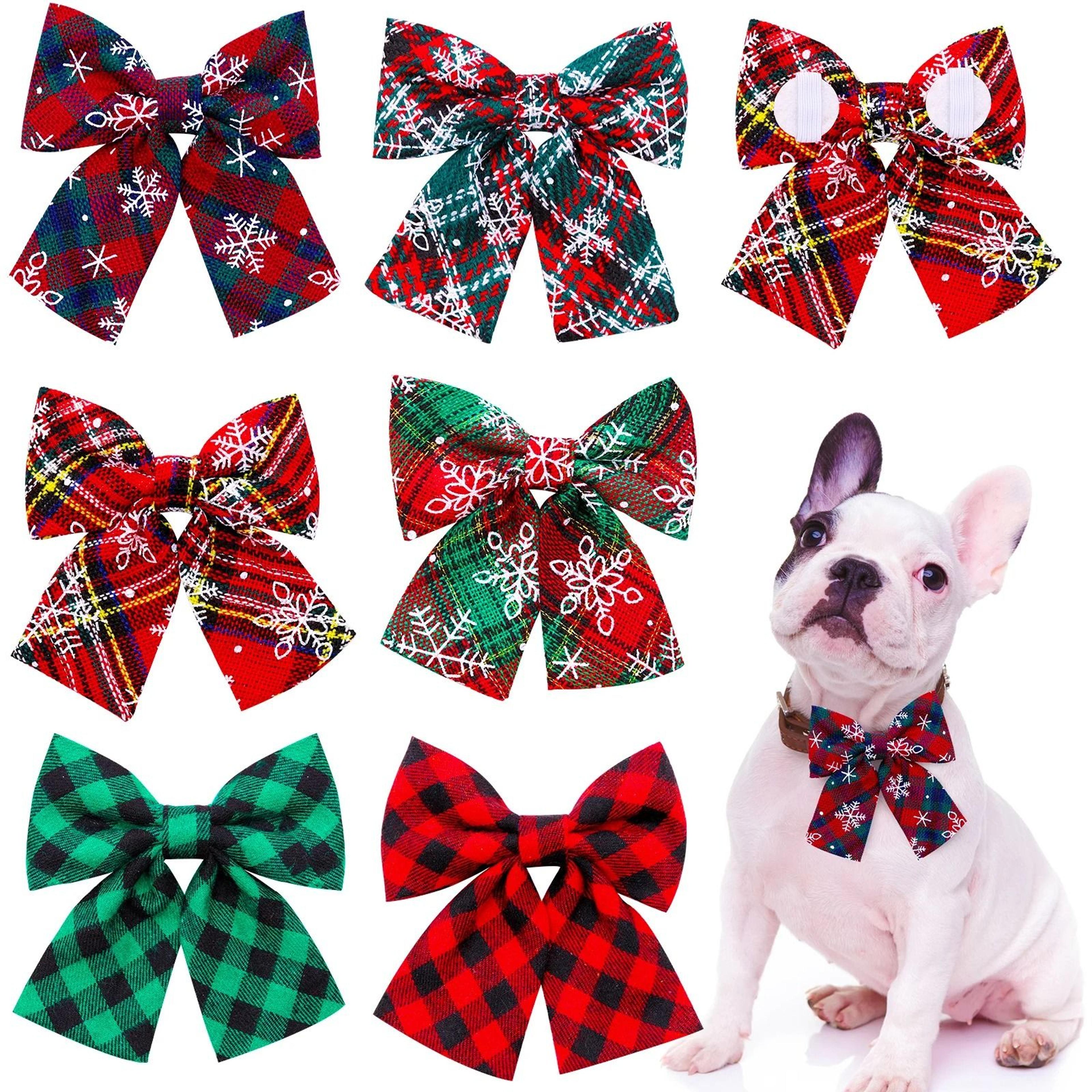Movable Winter Dog Collars With Elastic Bands And Christmas Bow Ties  2 PCS Set 0
