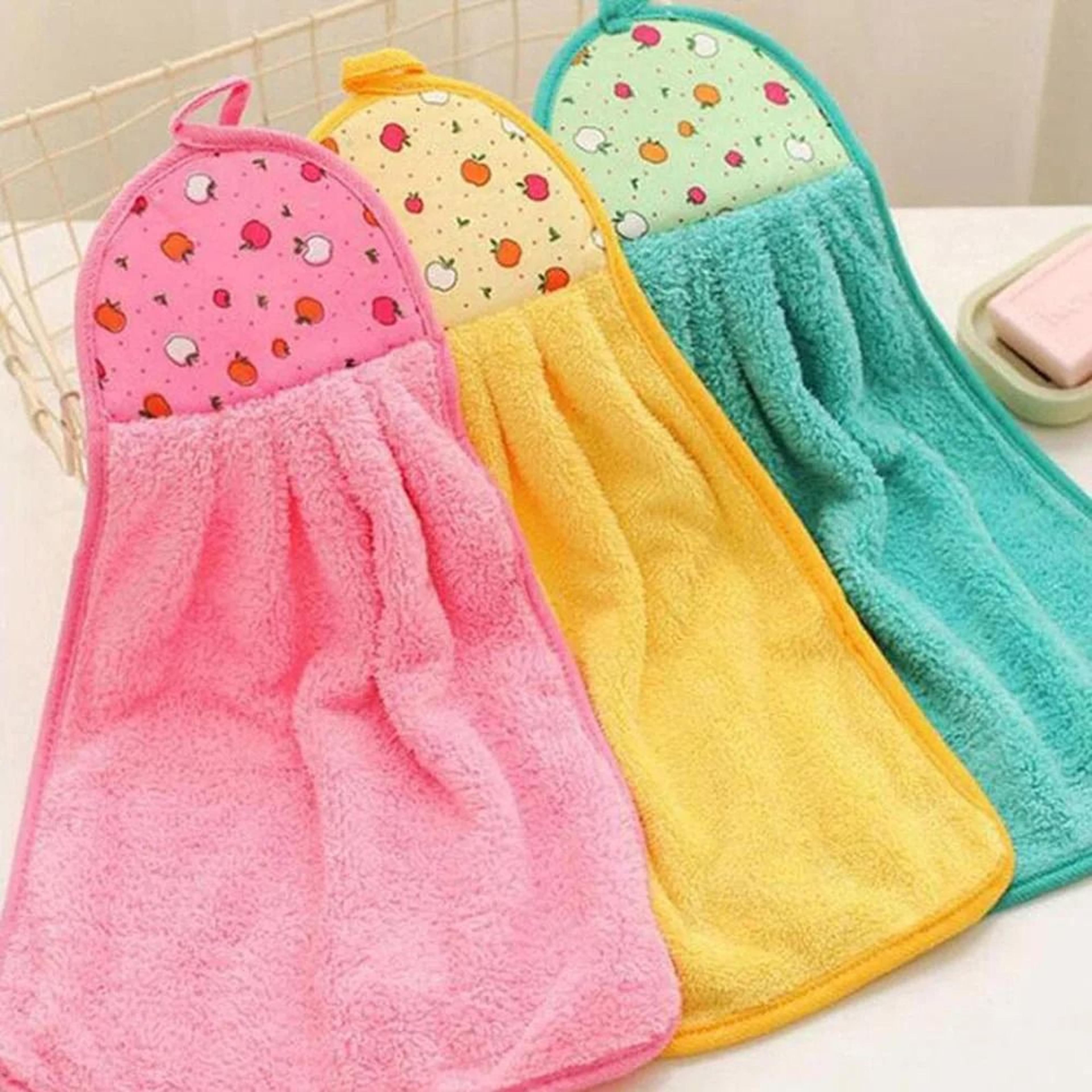 Coral Fleece Fingertip Hanging Towel Set For Hands And Dishwashing 4