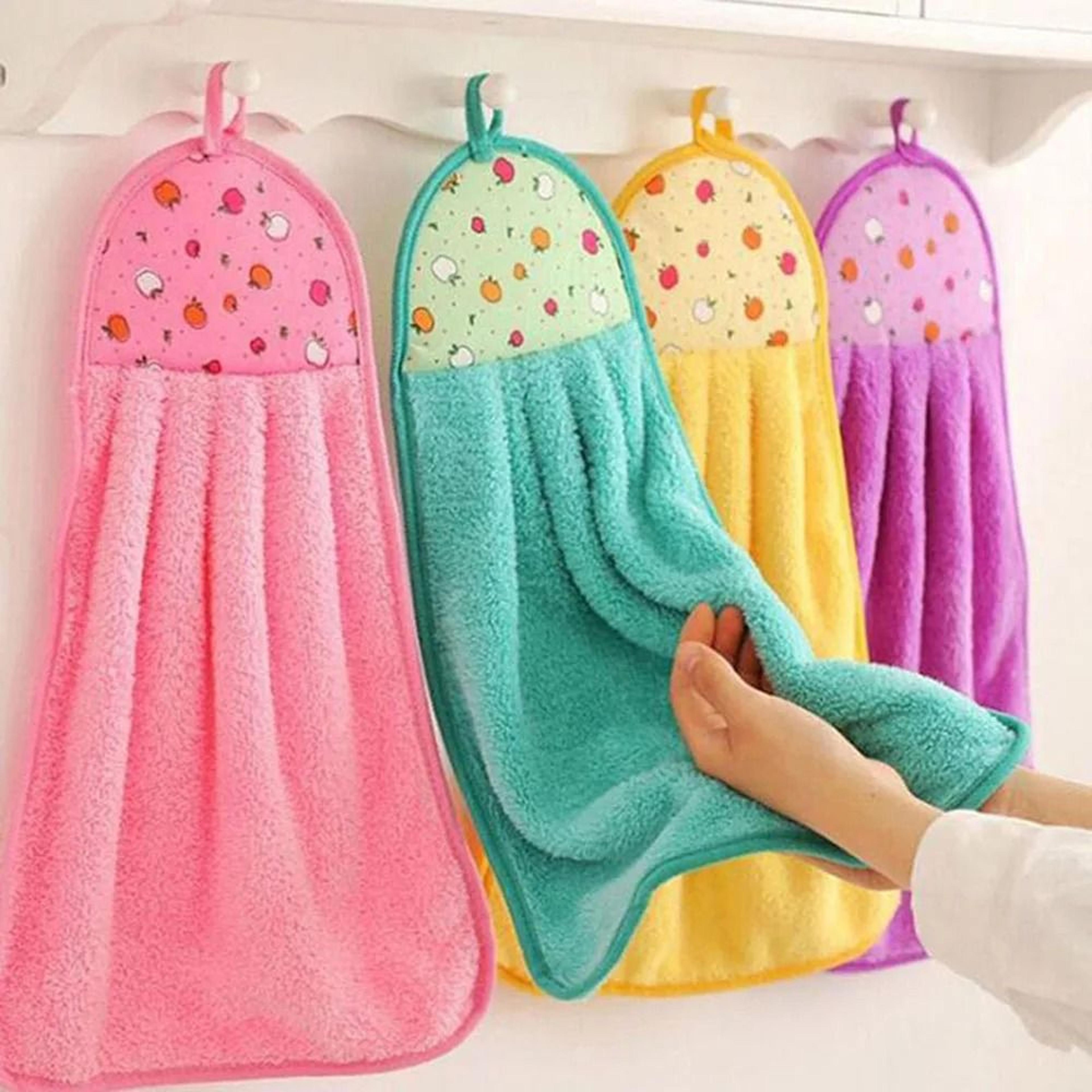 Coral Fleece Fingertip Hanging Towel Set For Hands And Dishwashing 5
