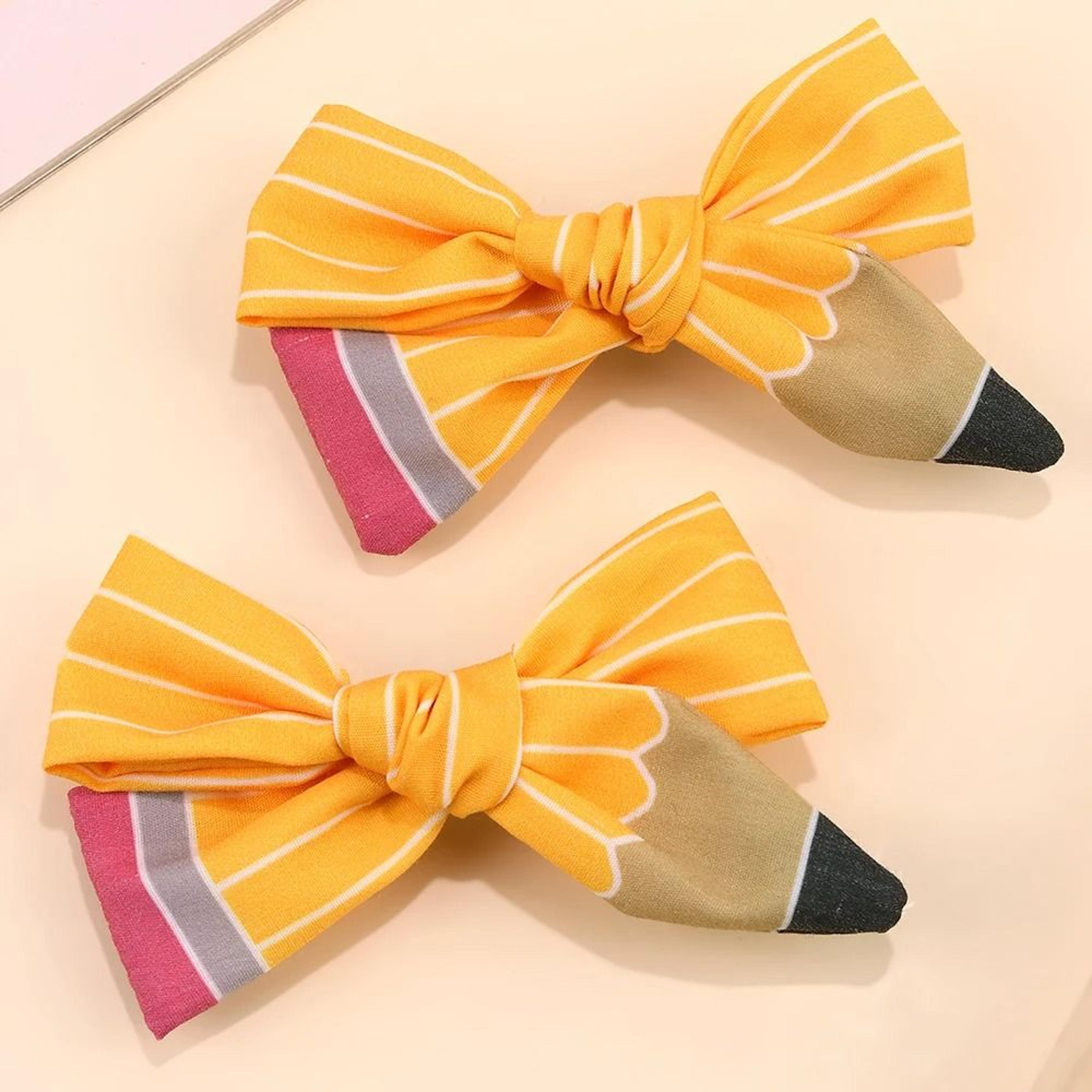 Cute Pencil Bow Hair Clips Set For Girls Back To School Accessories 0
