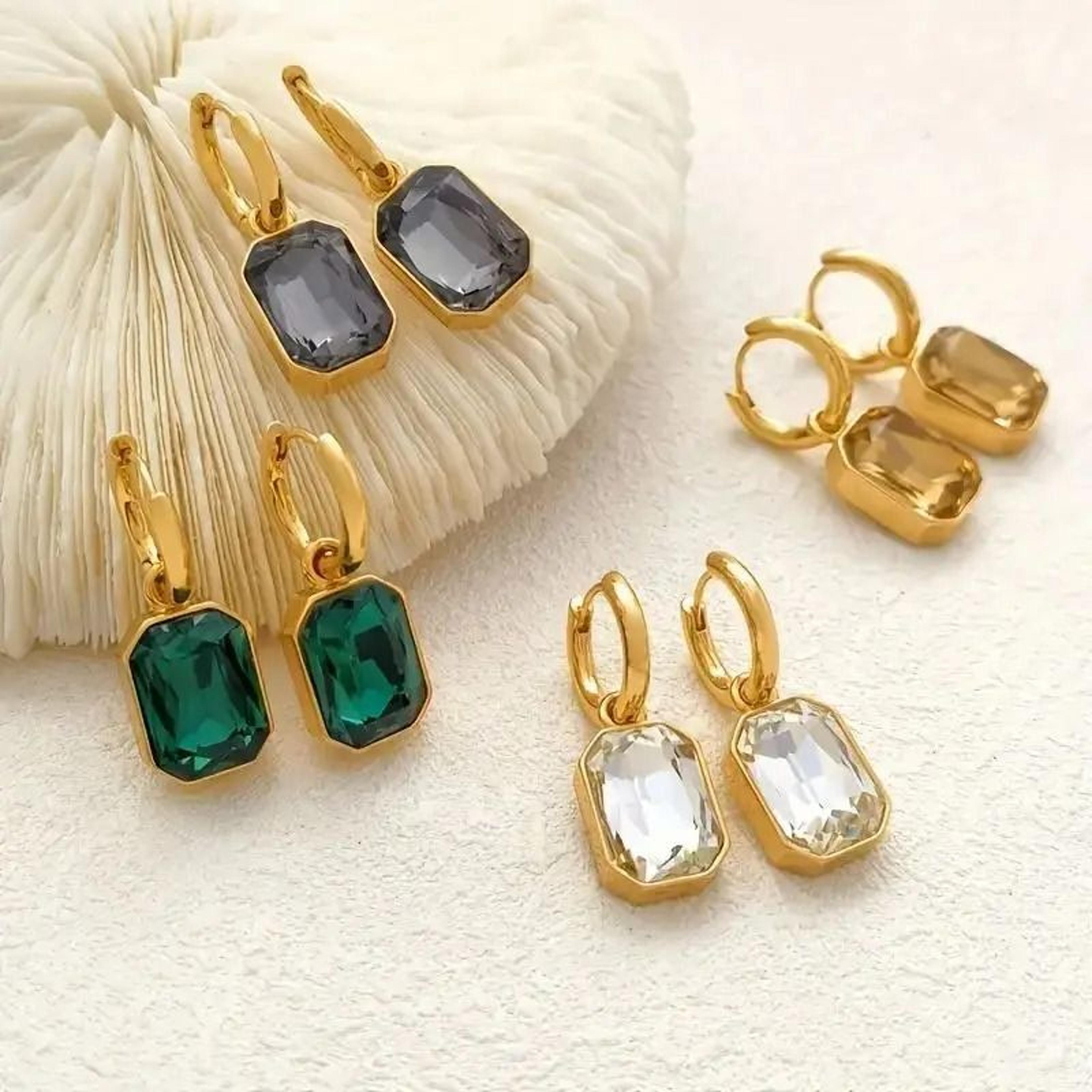 Elegant Square Crystal Stainless Steel Earrings 1