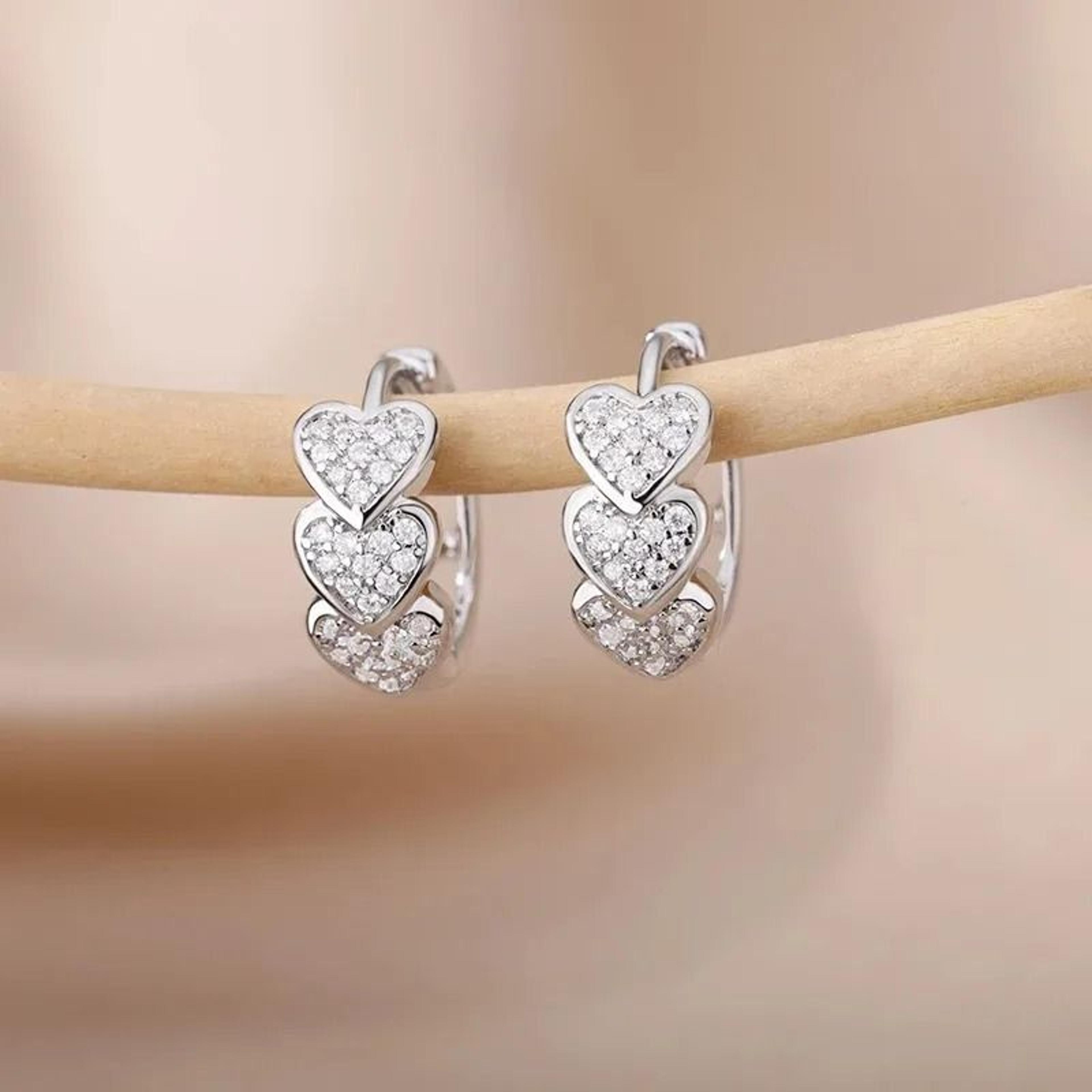 Hollow Zircon Heart Earrings For Women Gift Jewelry 15